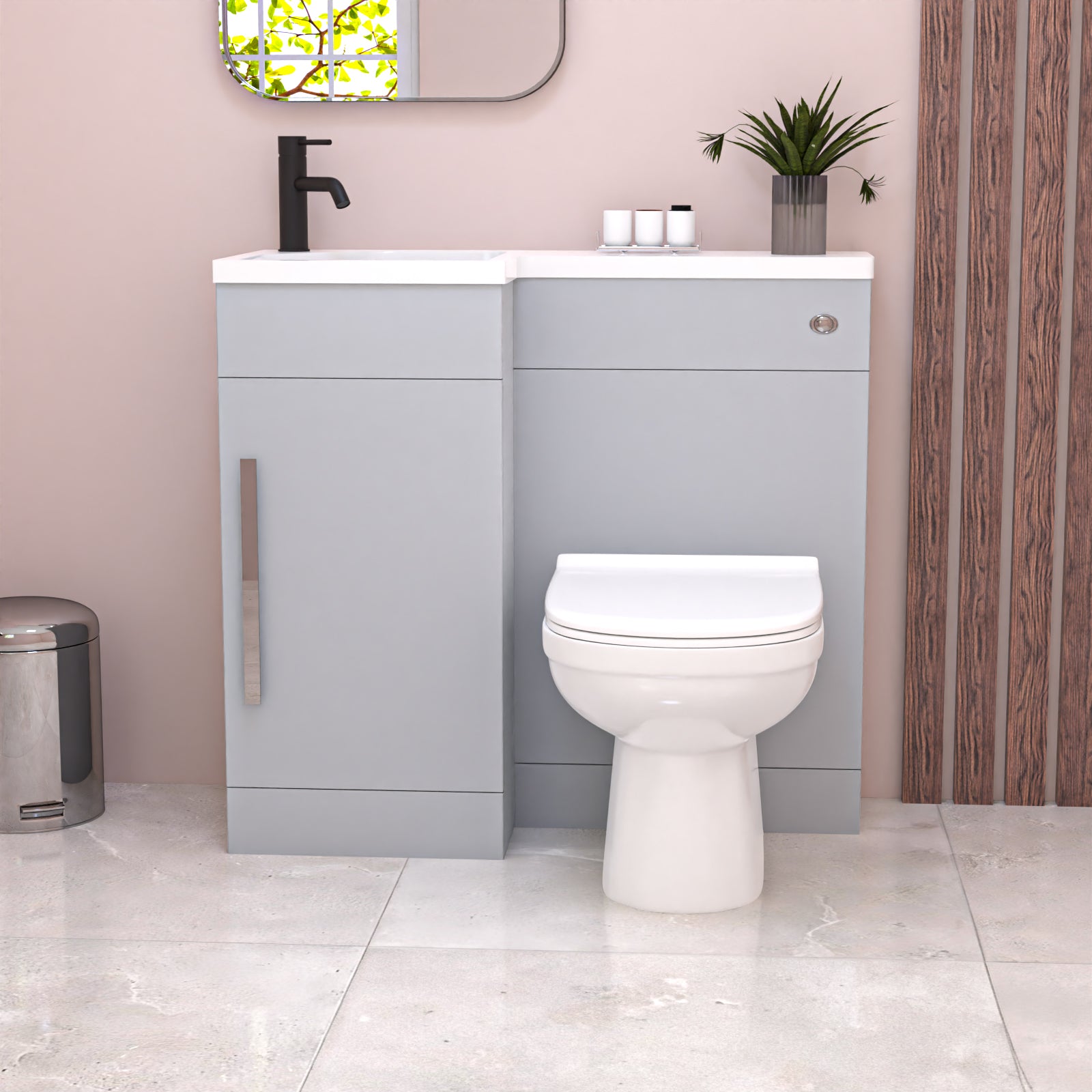 Alaska Matte Grey L Shape LH 900mm Vanity WC Unit & BTW Round Toilet