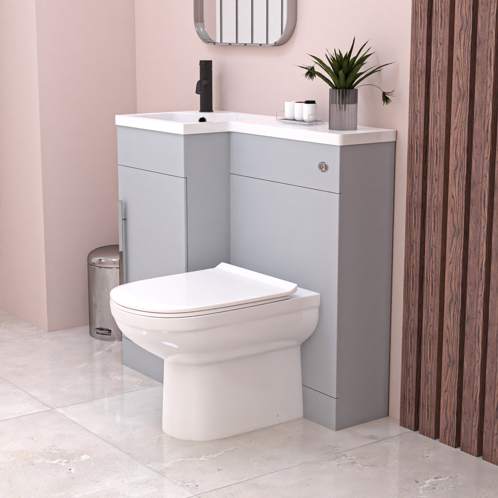 Alaska Matte Grey L Shape LH 900mm Vanity WC Unit & BTW Round Toilet