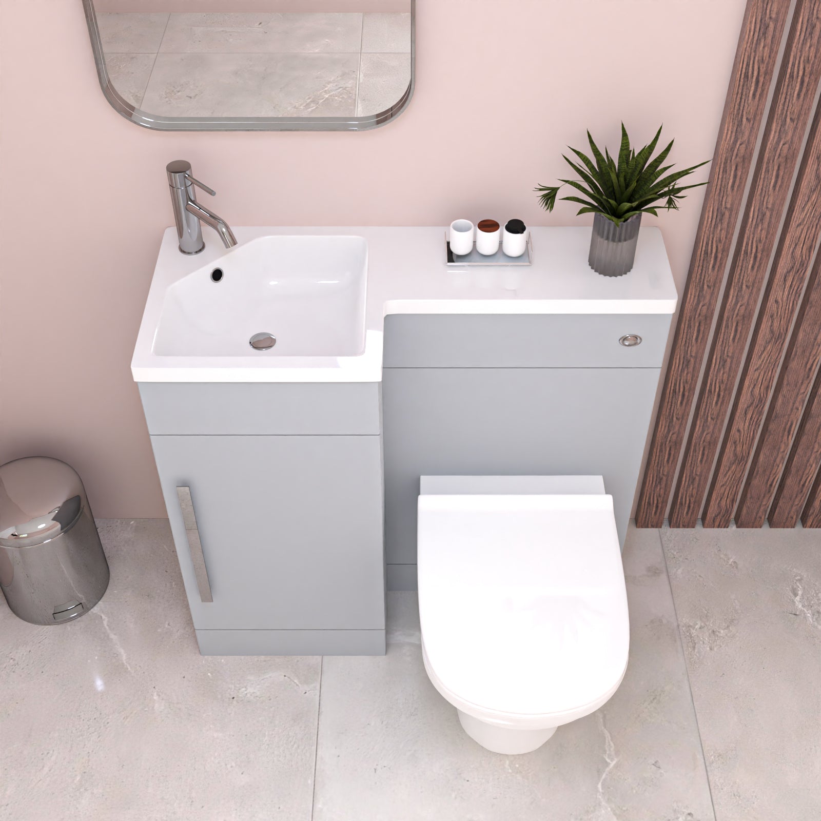 Alaska Matte Grey L Shape LH 900mm Vanity WC Unit & BTW Round Toilet