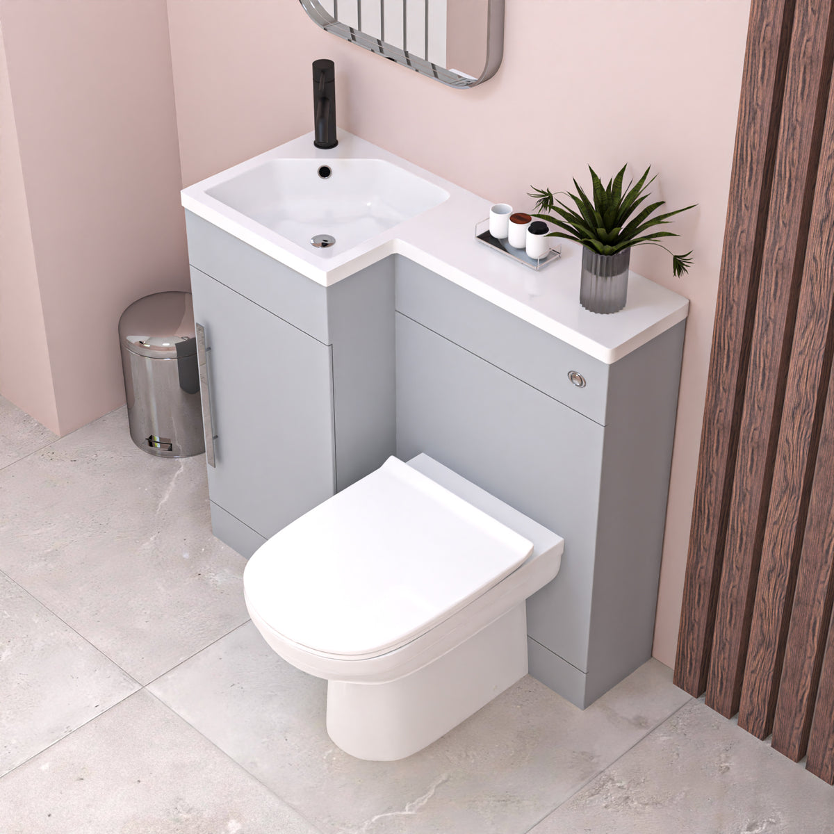 Alaska Matte Grey L Shape LH 900mm Vanity WC Unit & BTW Round Toilet