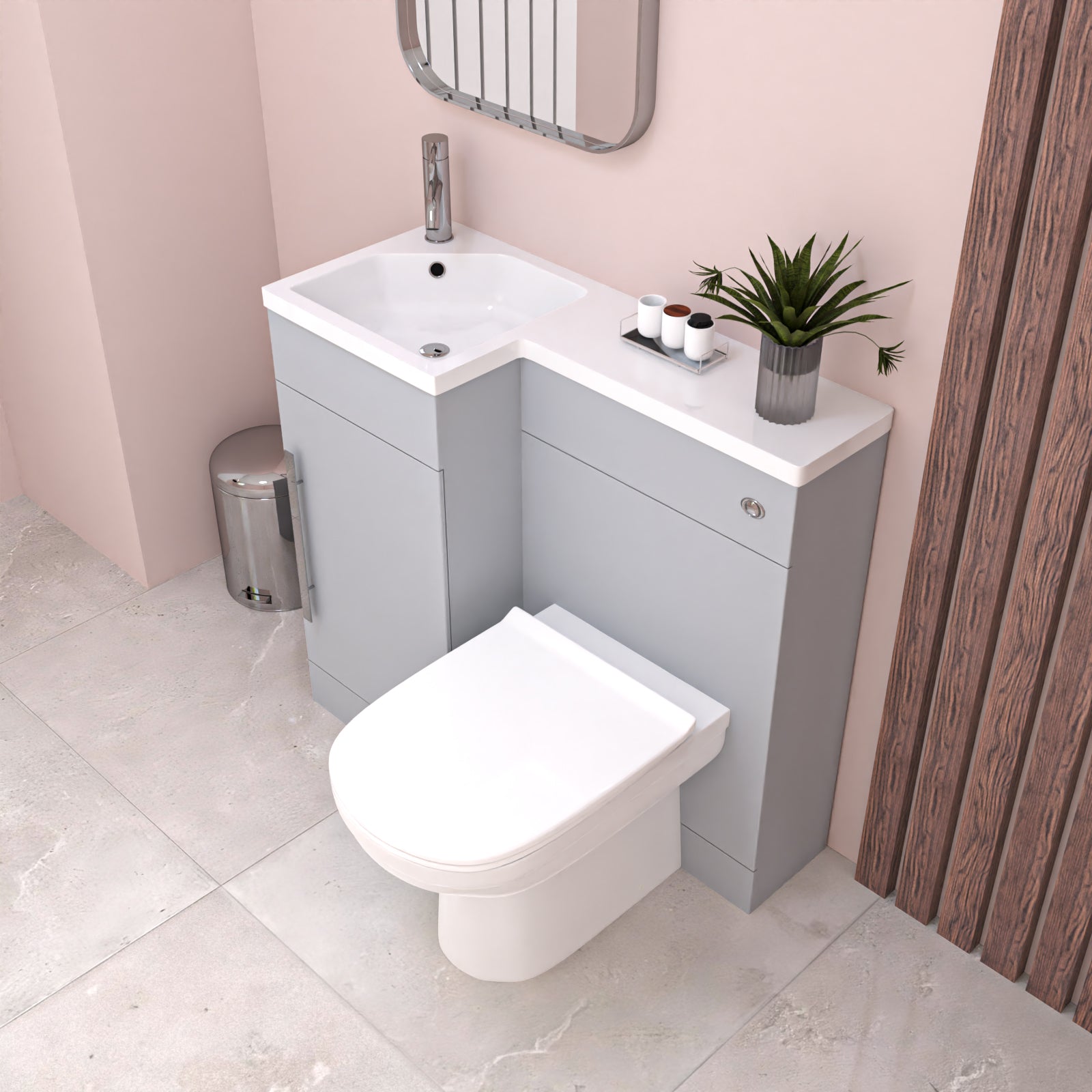 Alaska Matte Grey L Shape LH 900mm Vanity WC Unit & BTW Round Toilet