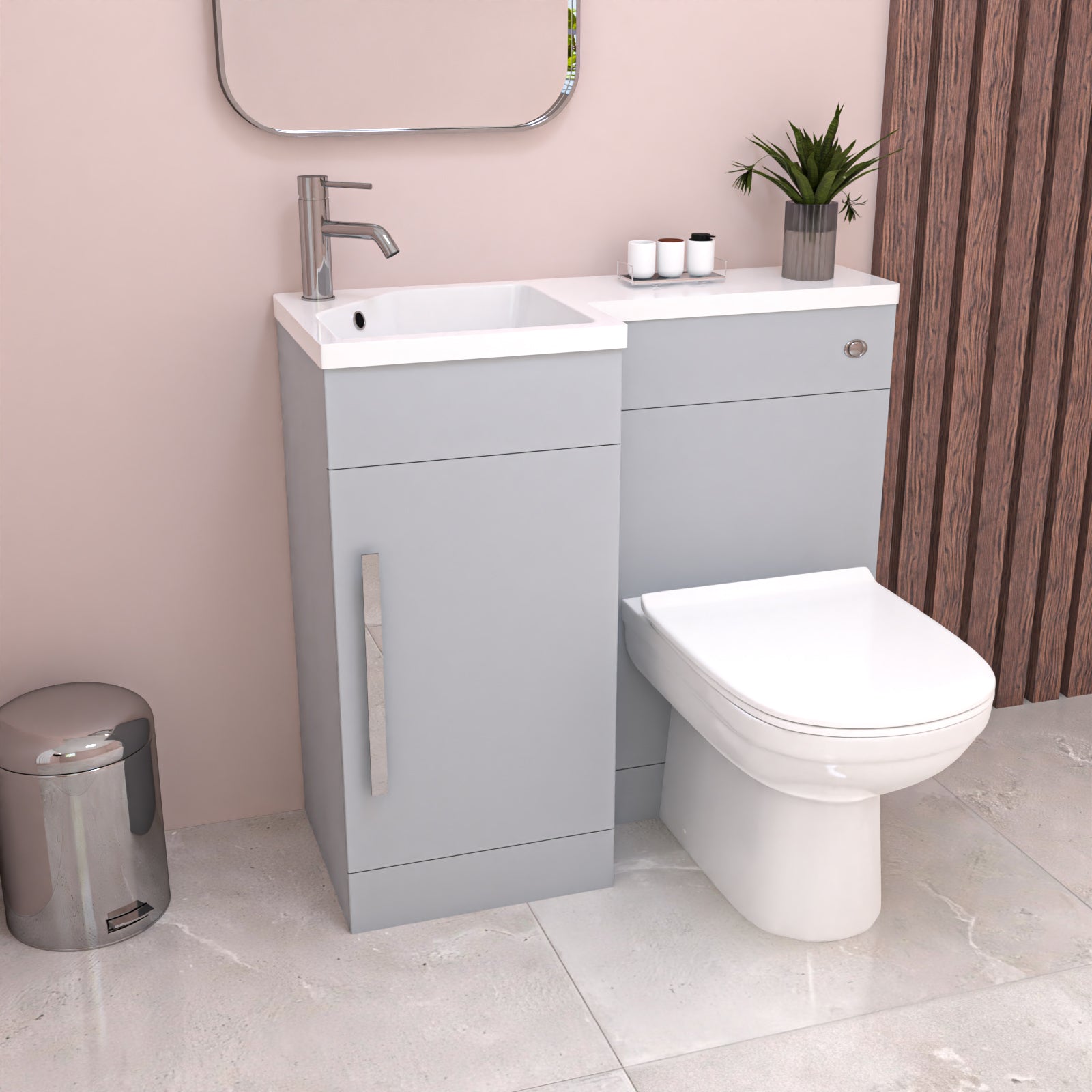 Alaska Matte Grey L Shape LH 900mm Vanity WC Unit & BTW Round Toilet