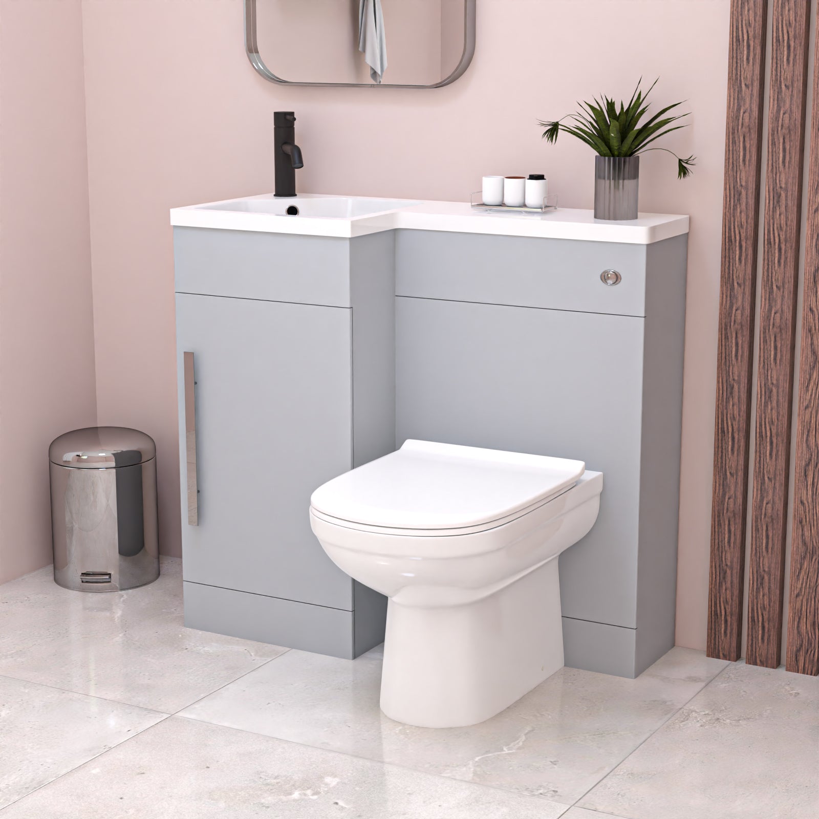 Alaska Matte Grey L Shape LH 900mm Vanity WC Unit & BTW Round Toilet