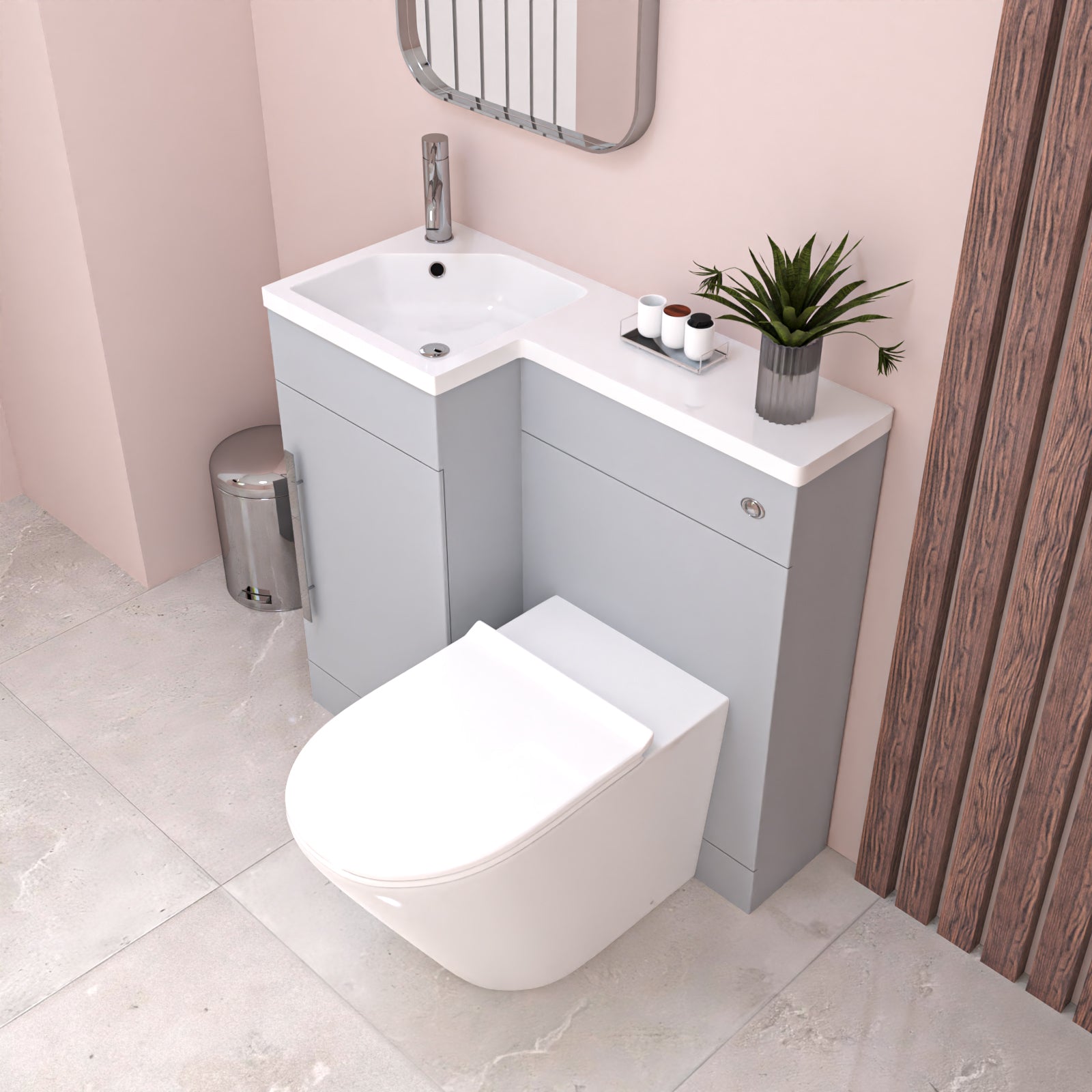 Alaska 900mm Matte Grey Left Hand WC Basin Vanity and Toilet Unit Flat Pack
