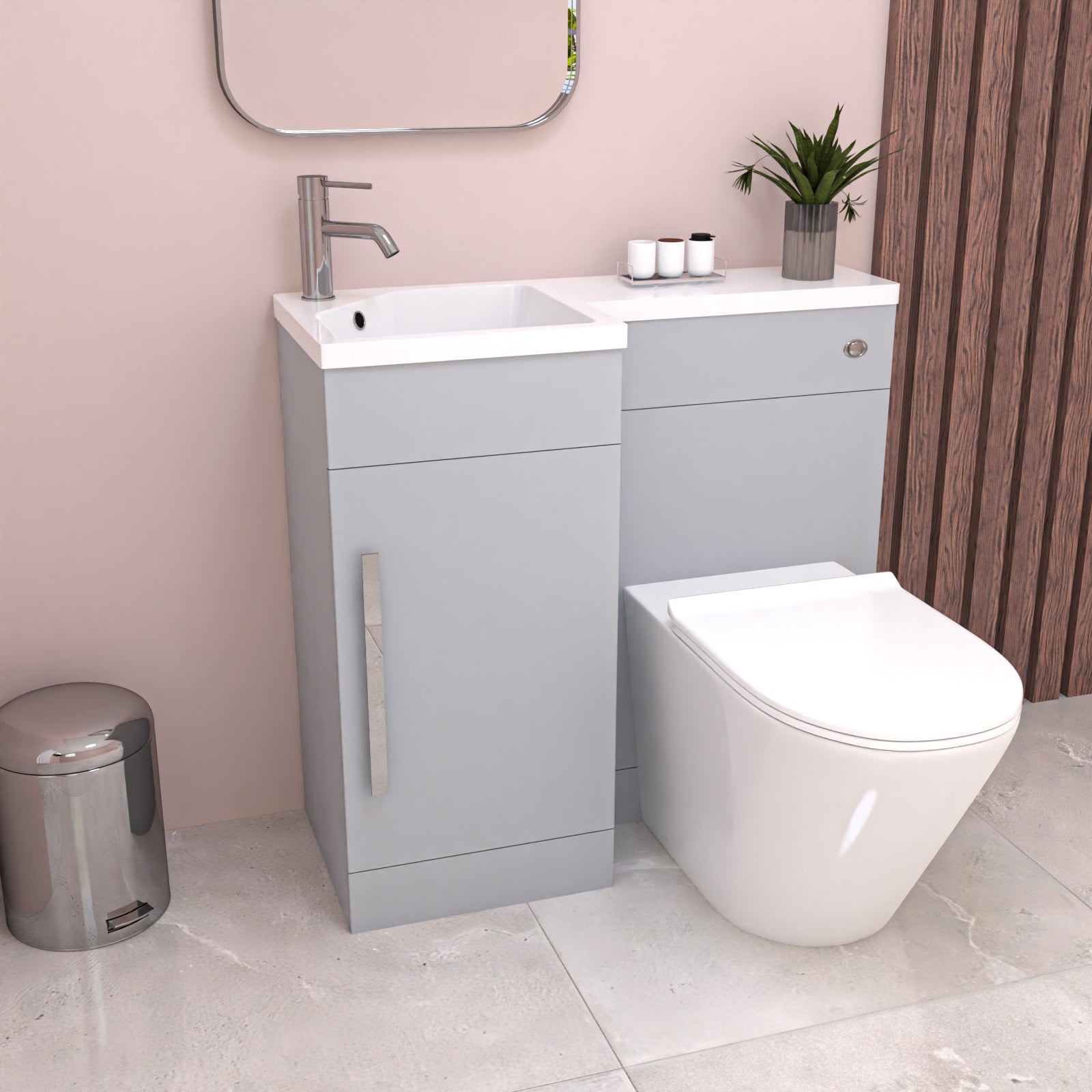 Alaska 900mm Matte Grey Left Hand WC Basin Vanity and Toilet Unit Flat Pack