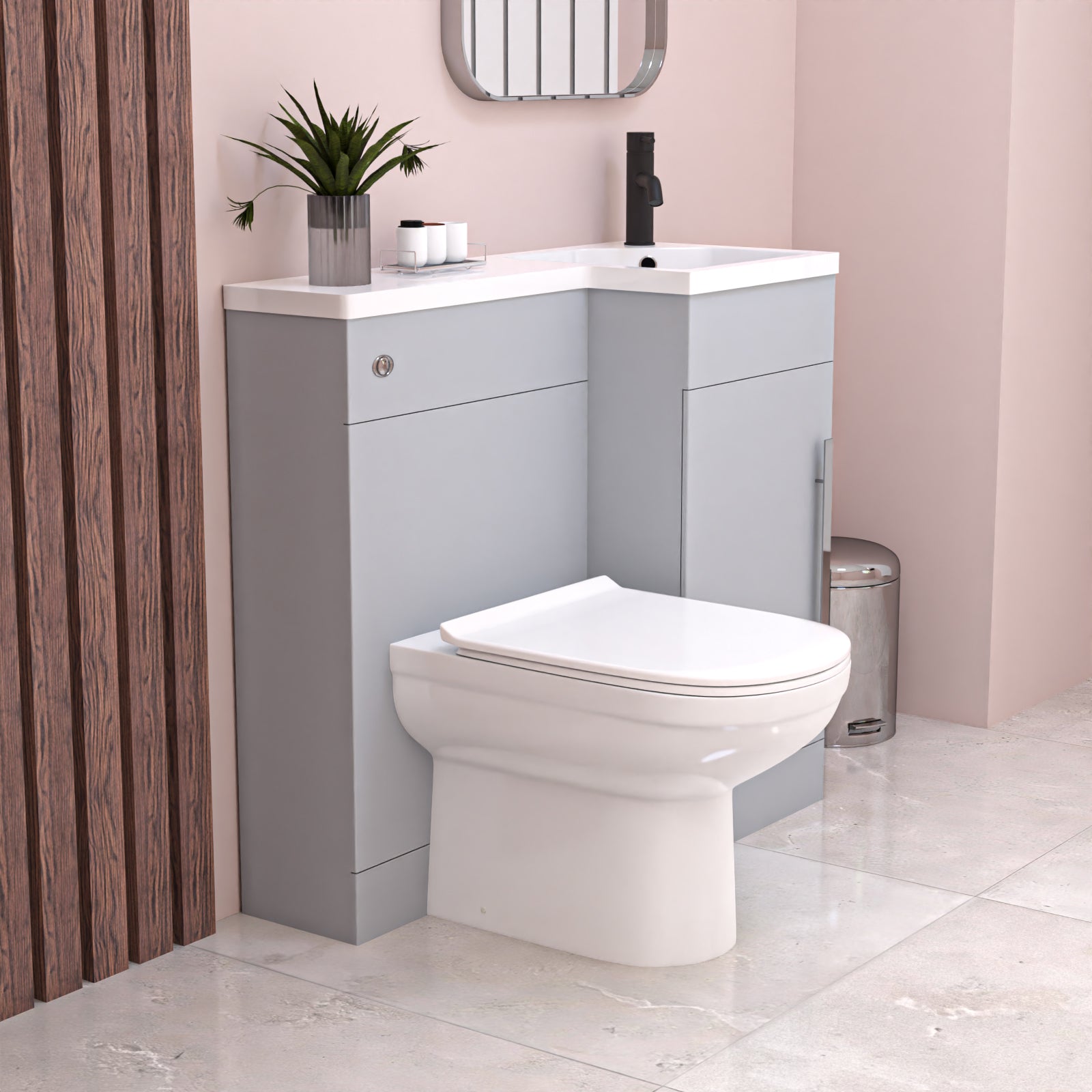 Alaska Matte Grey L Shape Assembled RH 900mm Vanity WC Unit & BTW Toilet