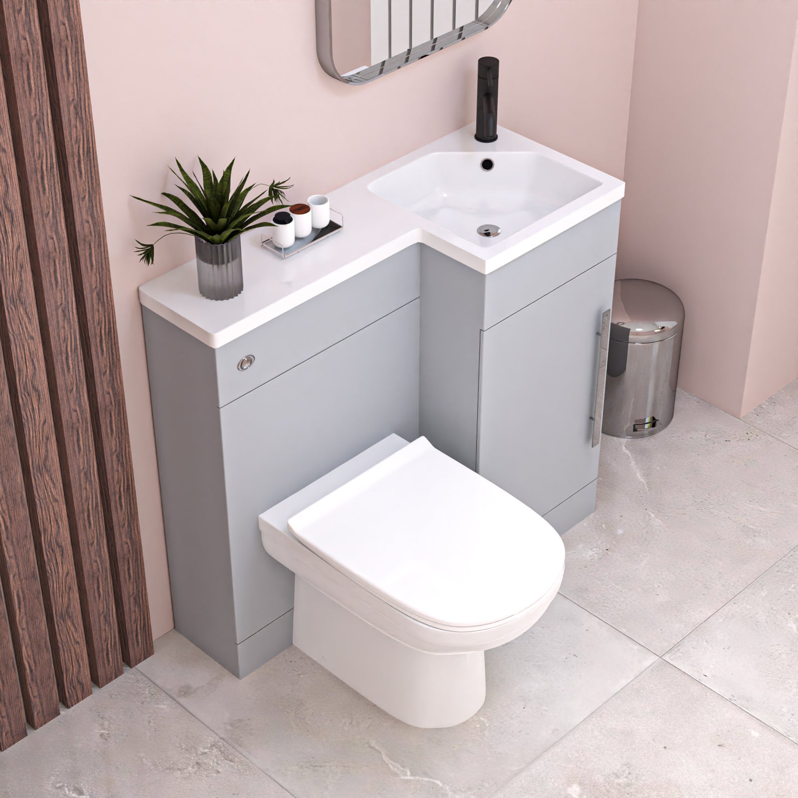 Alaska Matte Grey L Shape Assembled RH 900mm Vanity WC Unit & BTW Toilet