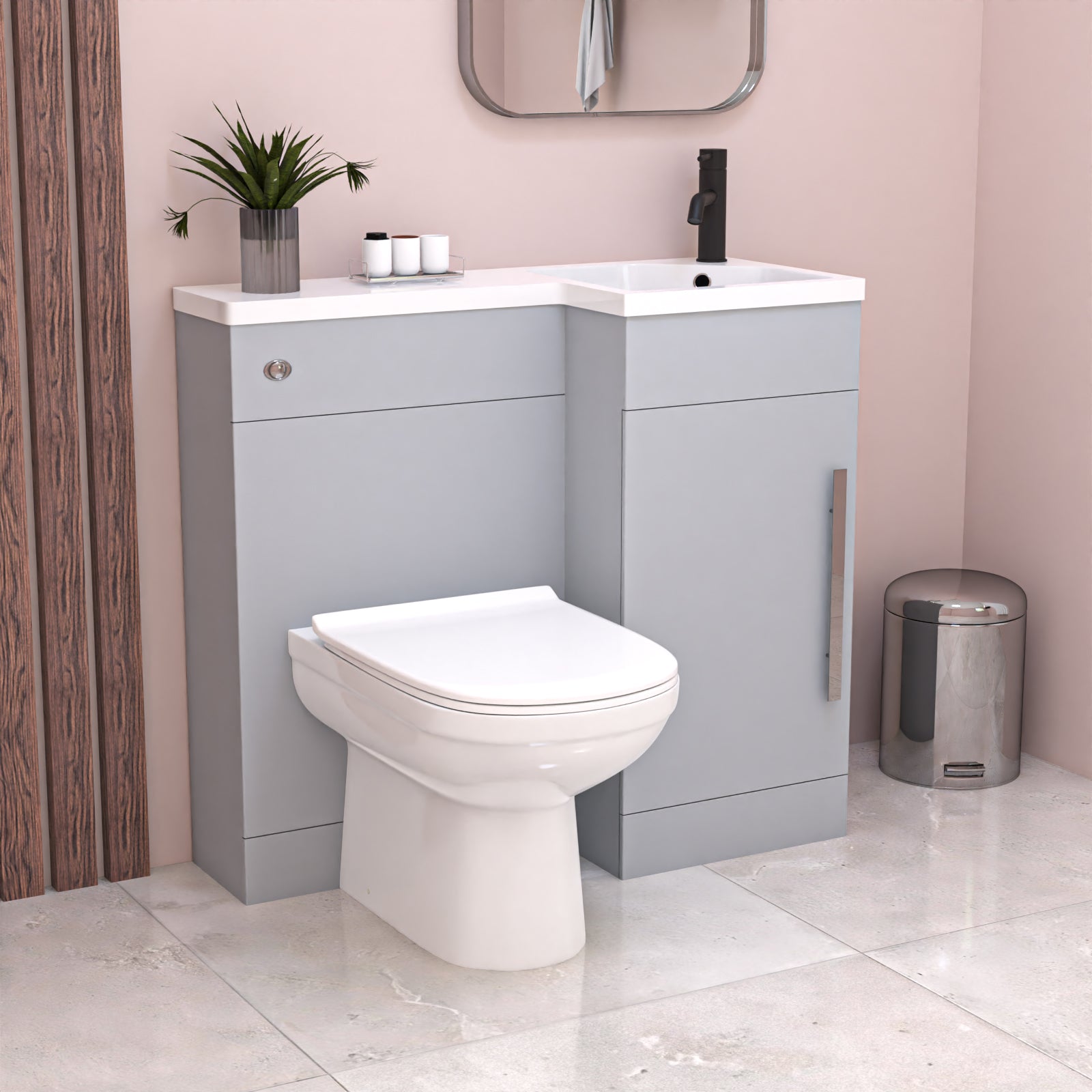 Alaska Matte Grey L Shape Assembled RH 900mm Vanity WC Unit & BTW Toilet