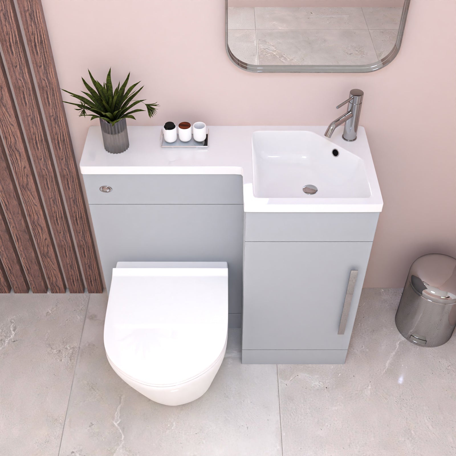 Matte Grey Flat Pack 900mm L-Shape Right Hand Vanity Unit & Toilet