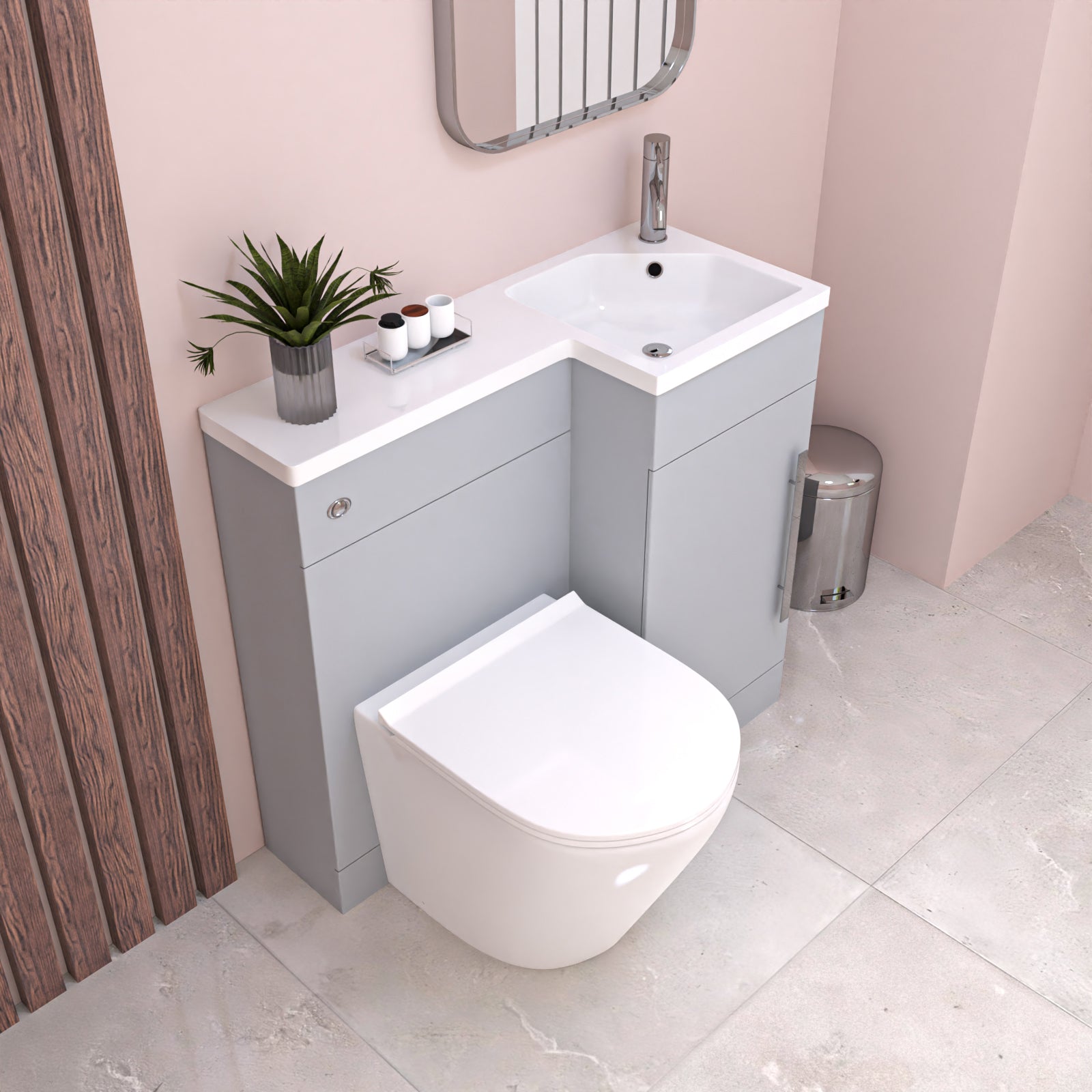 Matte Grey Flat Pack 900mm L-Shape Right Hand Vanity Unit & Toilet