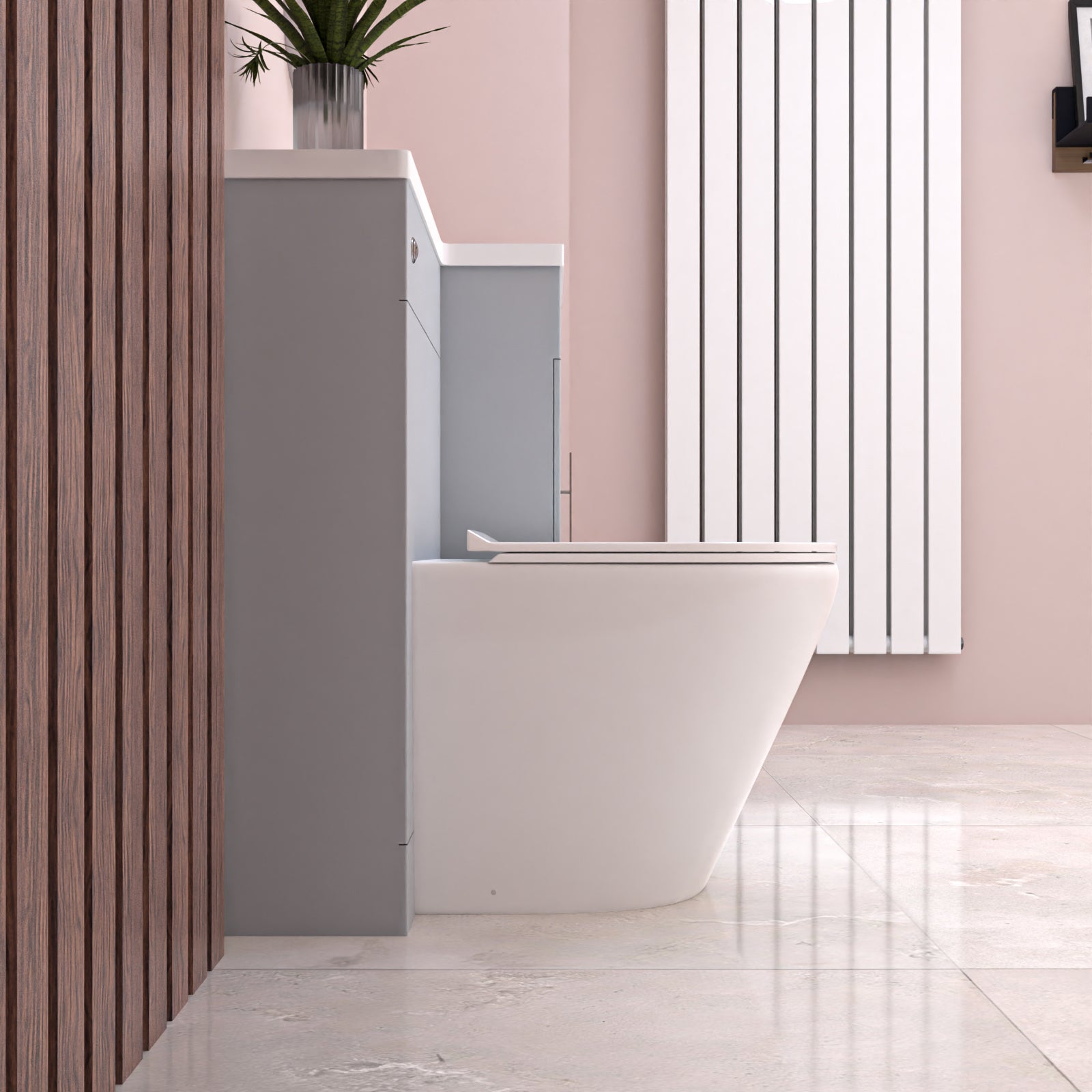 Matte Grey Flat Pack 900mm L-Shape Right Hand Vanity Unit & Toilet