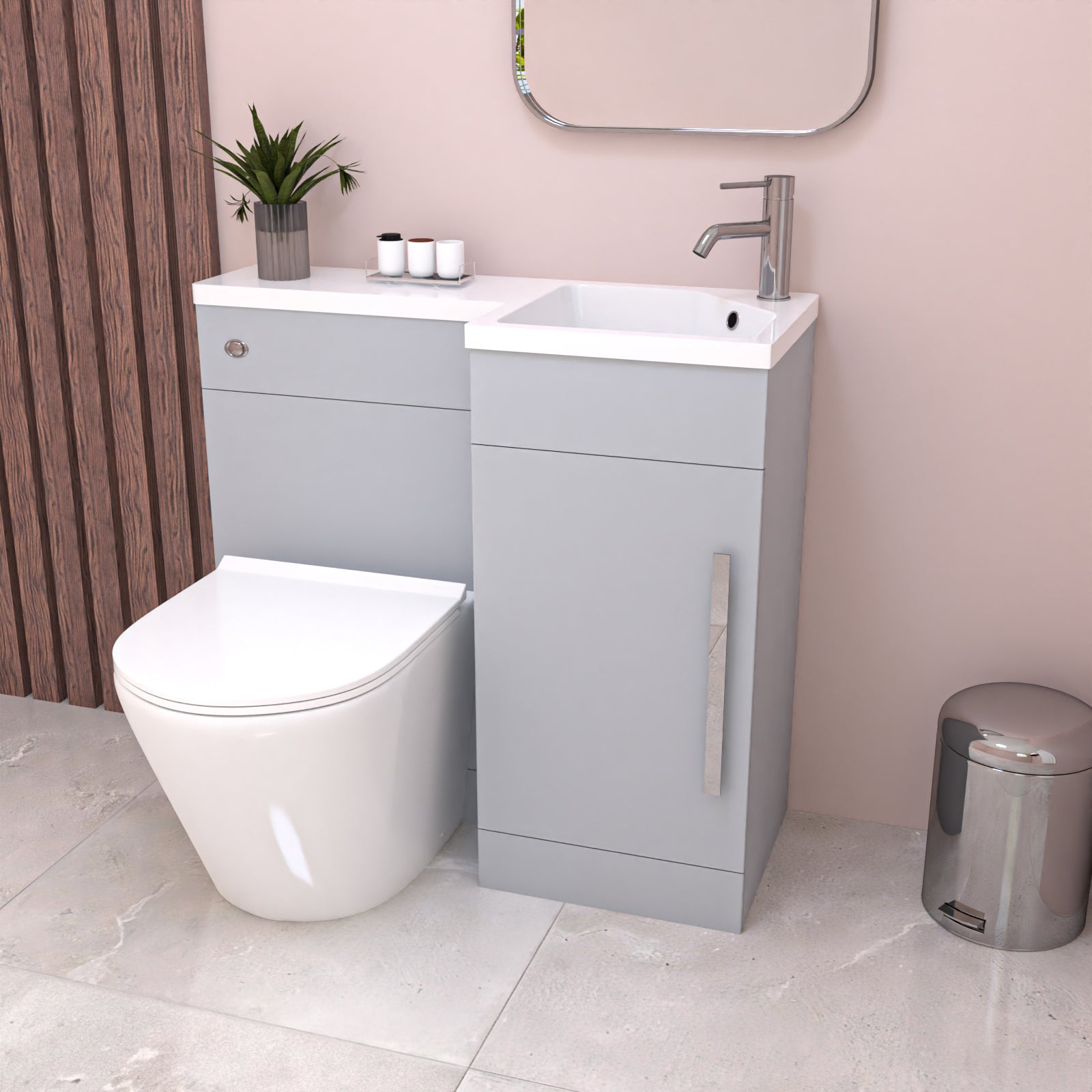 Matte Grey Flat Pack 900mm L-Shape Right Hand Vanity Unit & Toilet