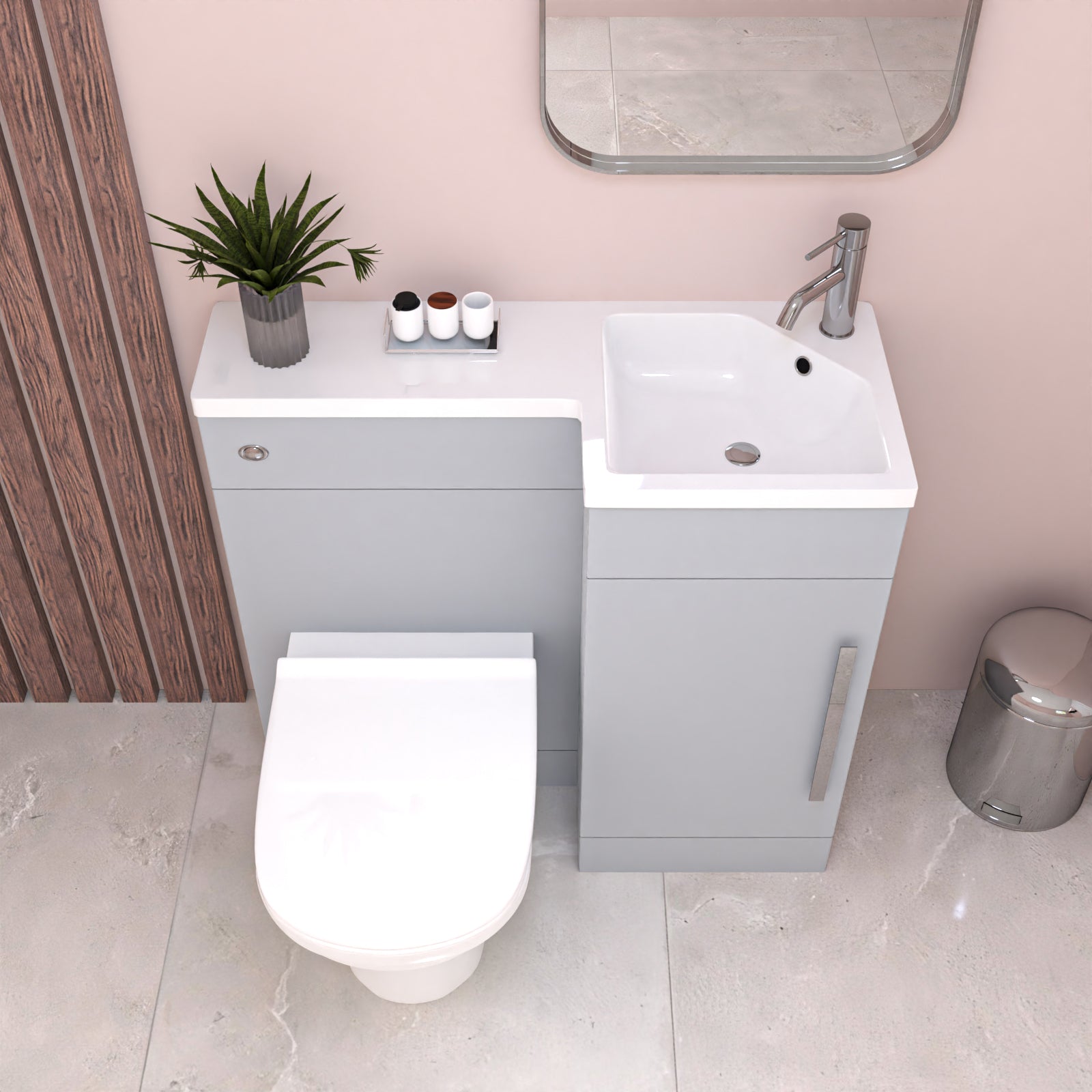 Jersey Matte Grey L Shape Flat Pack RH 900mm Vanity WC Unit & BTW Toilet