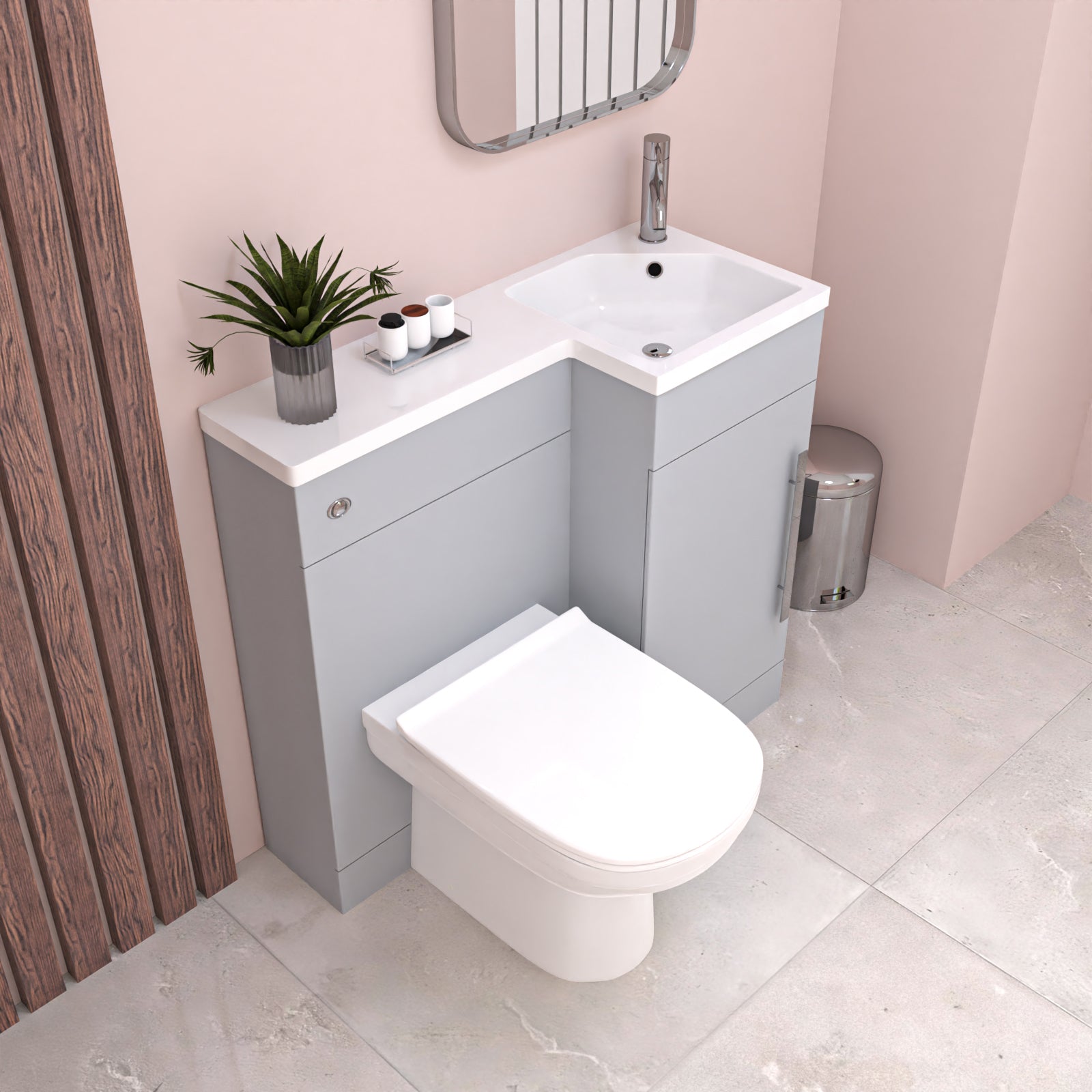 Jersey Matte Grey L Shape Flat Pack RH 900mm Vanity WC Unit & BTW Toilet