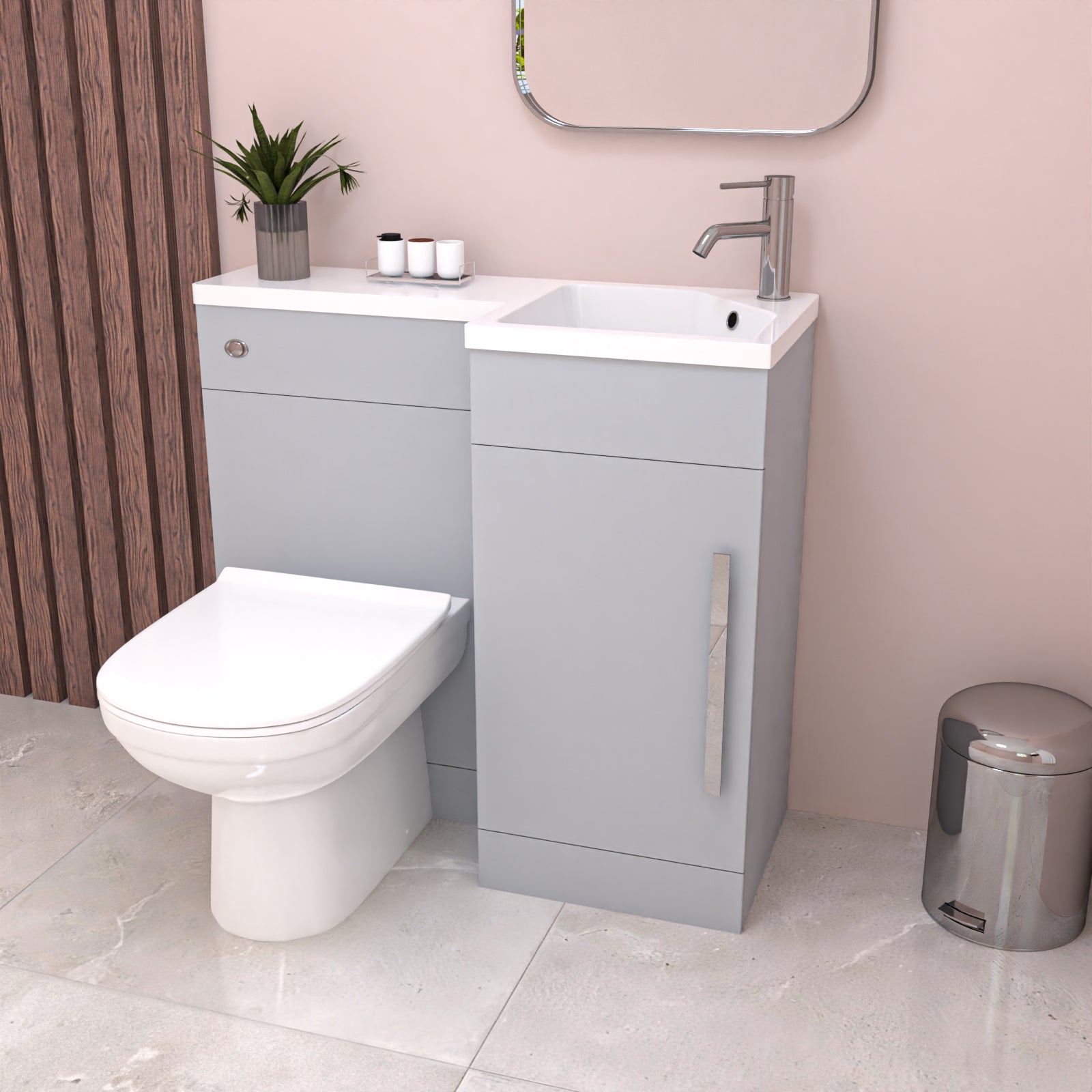 Jersey Matte Grey L Shape Flat Pack RH 900mm Vanity WC Unit & BTW Toilet