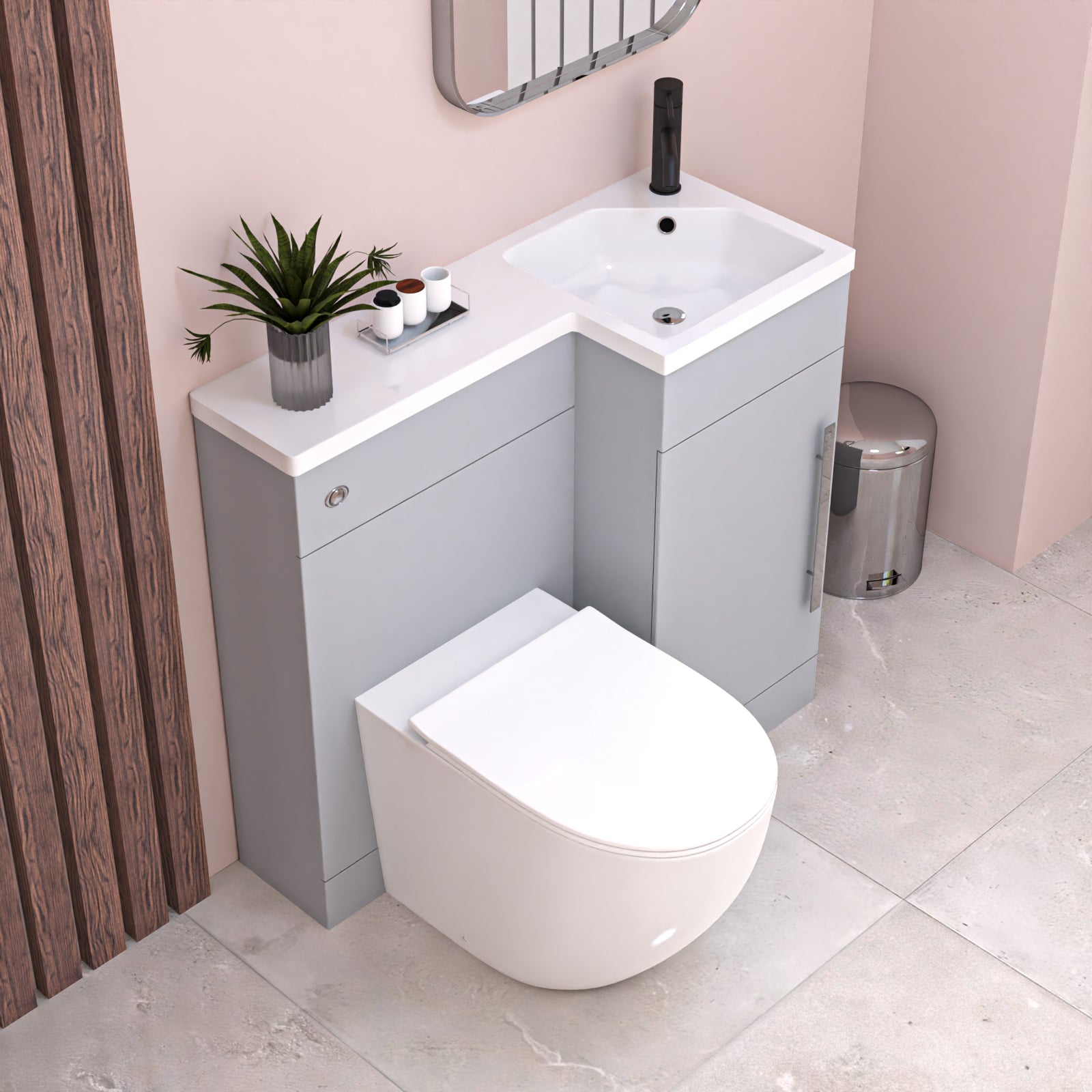 Alaska Matte Grey RH Vanity WC Unit with Resin Basin & BTW Toilet