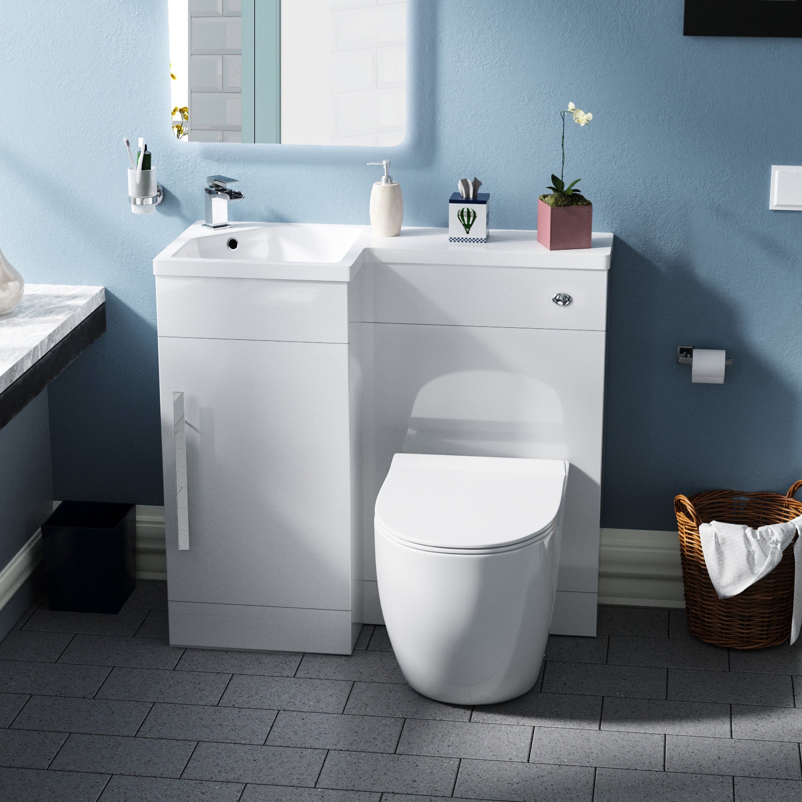 Jersey 900mm Flat Pack BTW Toilet, WC Unit & Resin Basin White