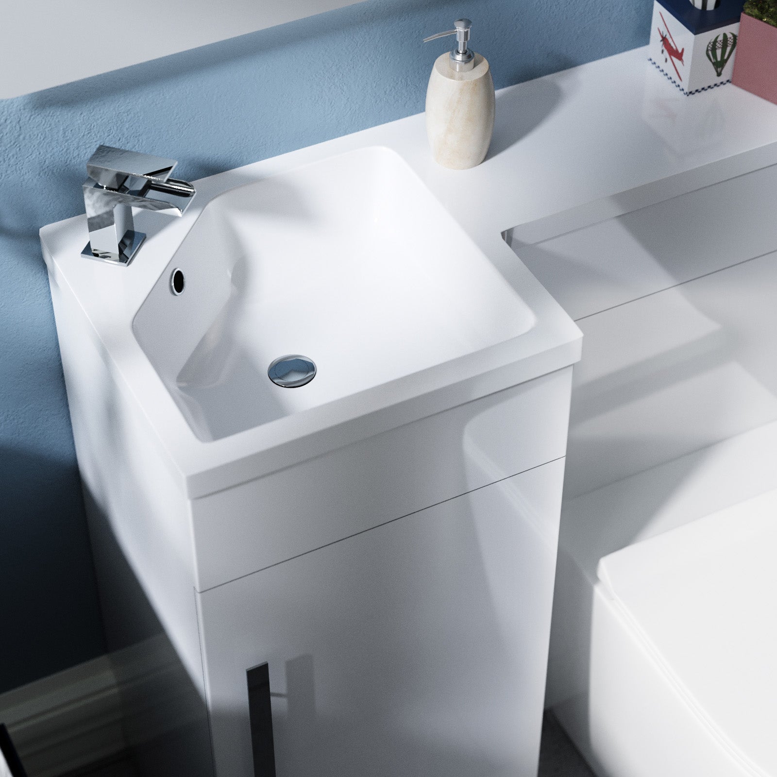Jersey 900mm Flat Pack BTW Toilet, WC Unit & Resin Basin White