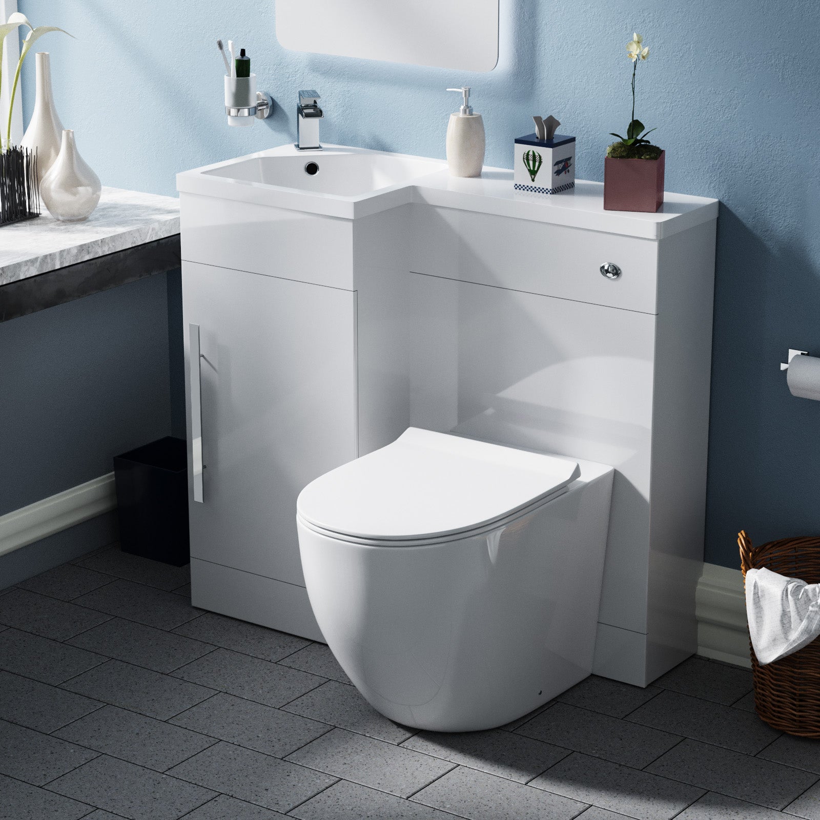 Jersey 900mm Flat Pack BTW Toilet, WC Unit & Resin Basin White