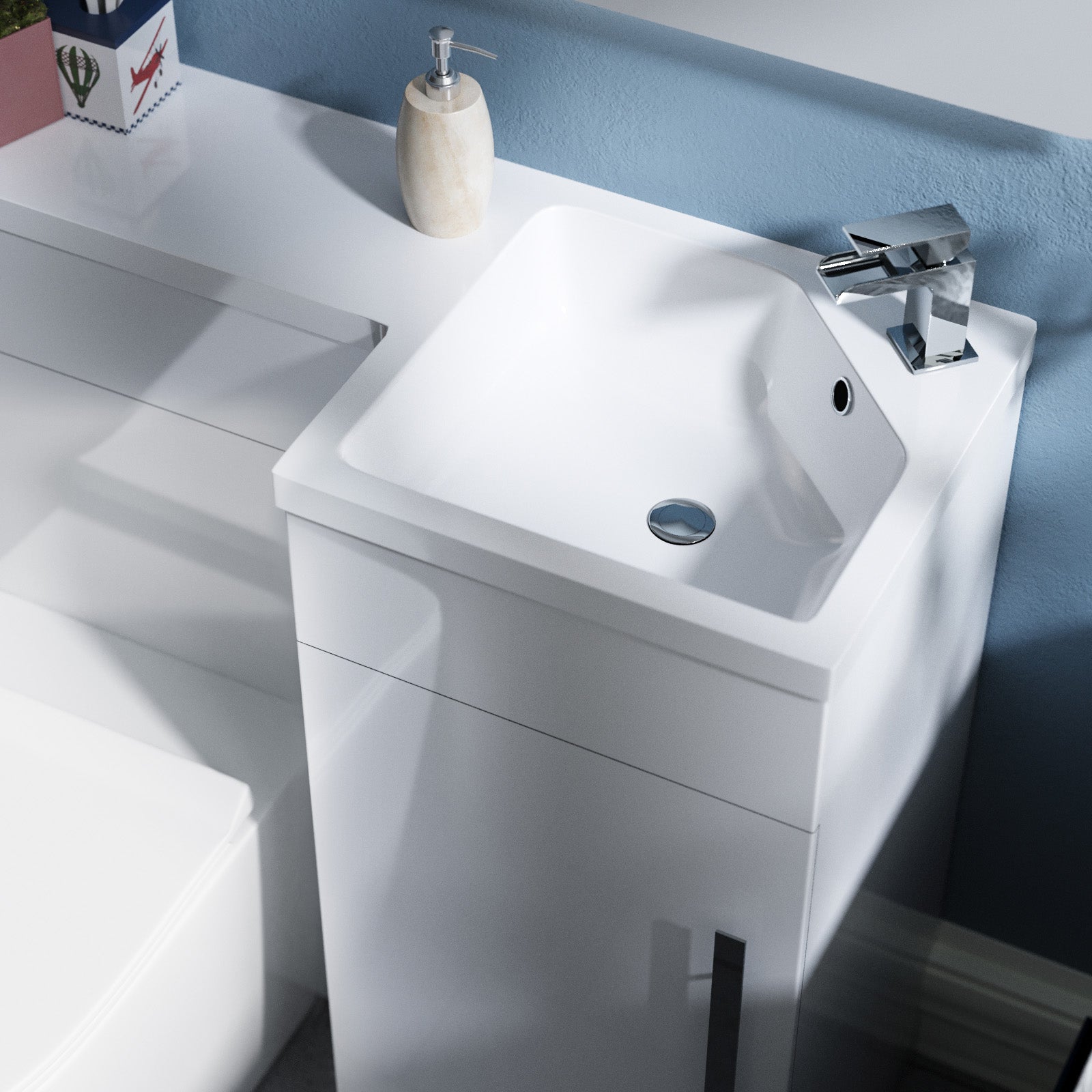 Jersey 900mm Flat Pack BTW Toilet, WC Unit & Resin Basin White