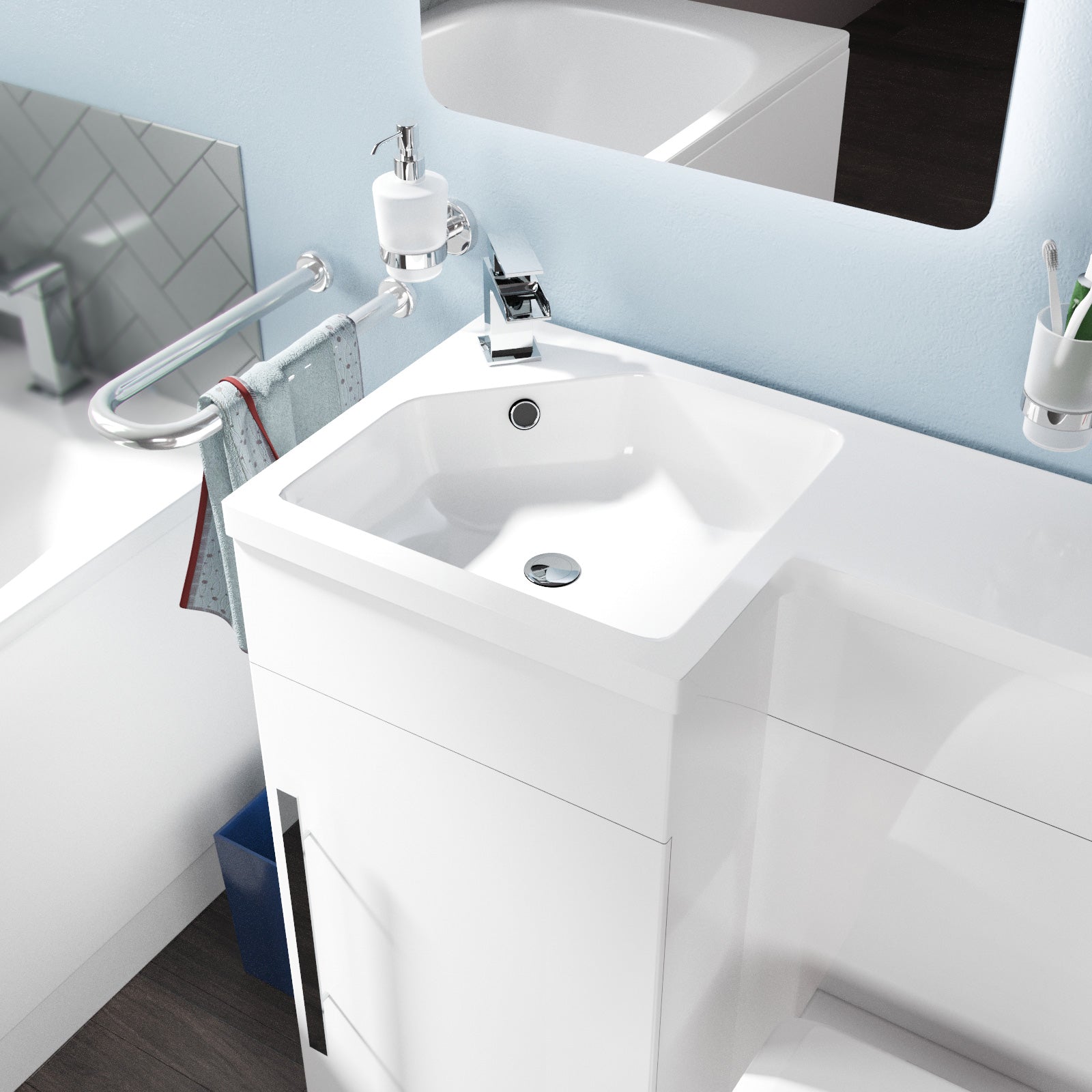 Jersey 900mm Vanity Basin Unit, WC Unit & Ellis PP Back To Wall Toilet White