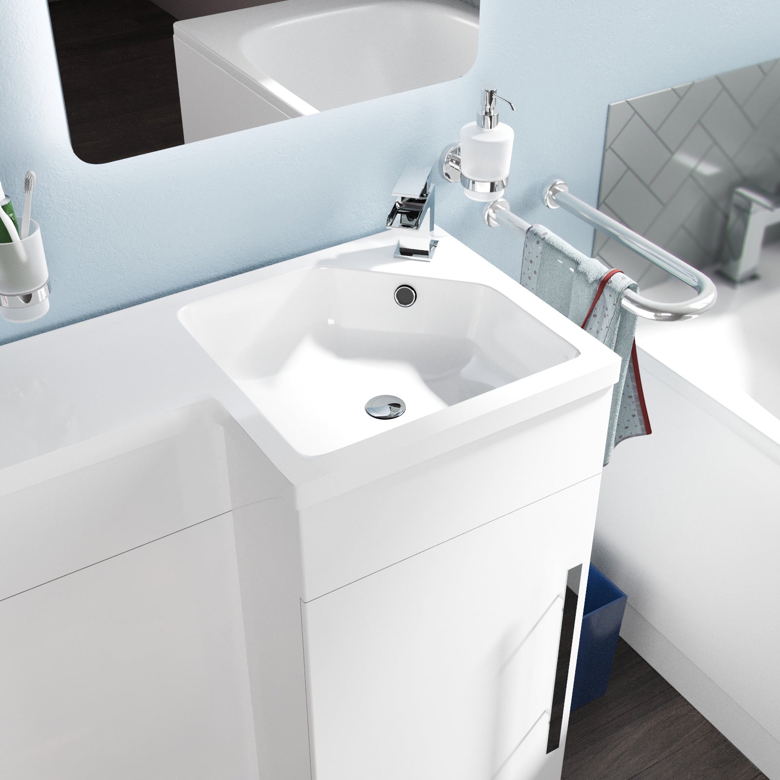 Jersey 900mm L-Shape Right Hand Bathroom White Basin Vanity WC Unit Flat Pack