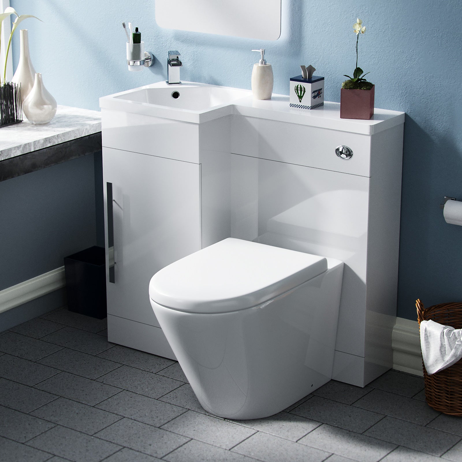 Jersey 900mm Vanity Basin Unit, WC Unit & Ellis PP Back To Wall Toilet White