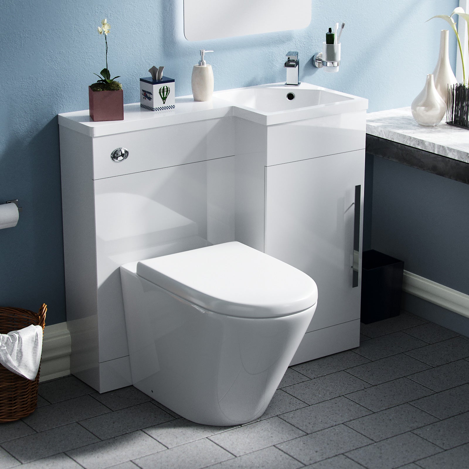 Jersey 900mm Vanity Basin Unit, WC Unit & Ellis PP Back To Wall Toilet White