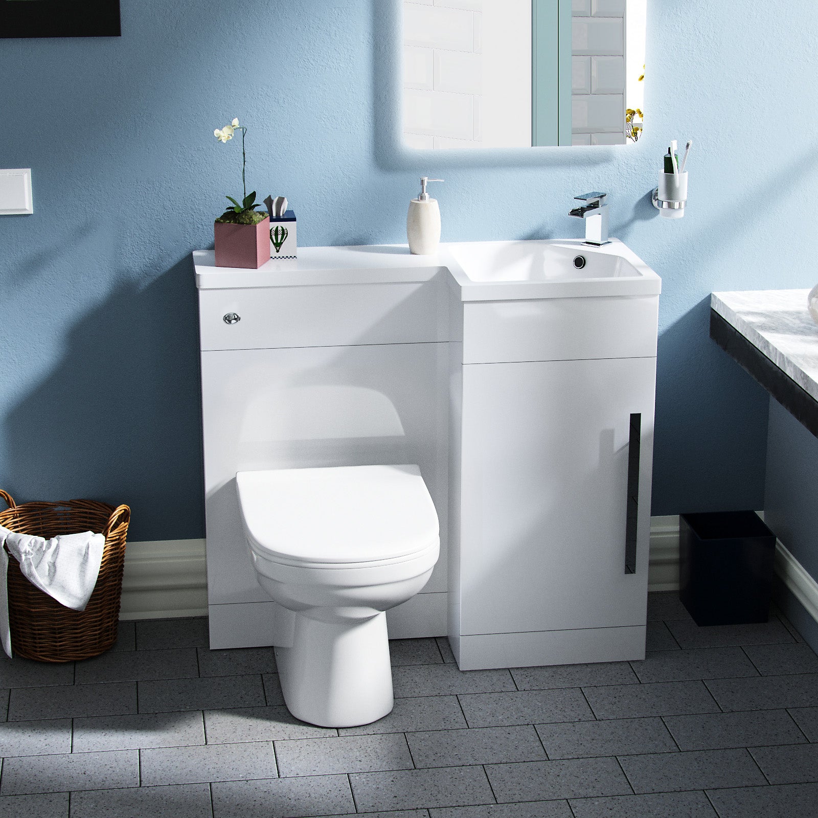 Jersey 900mm Vanity Basin Unit, WC Unit & Elso Back To Wall Toilet White