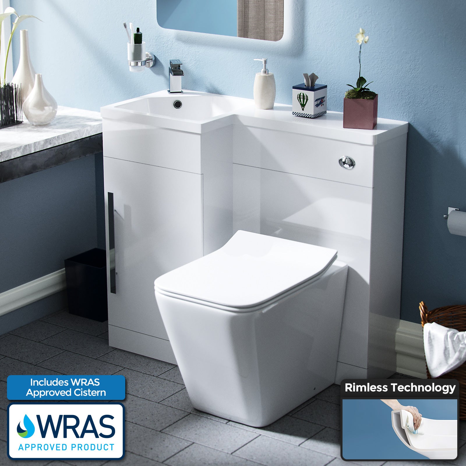 Jersey 900mm Vanity Basin Unit, WC Unit & Elora Back To Wall Toilet White