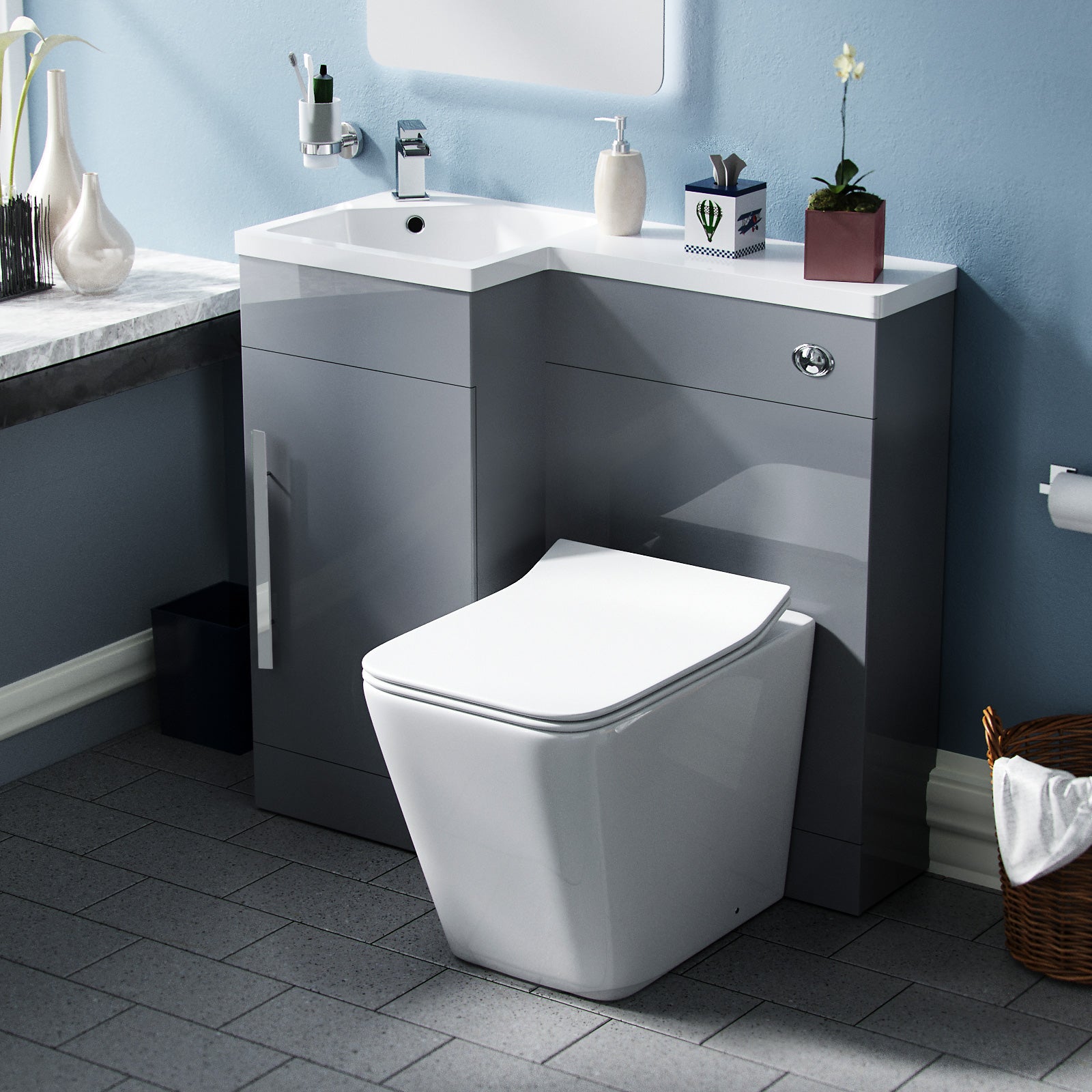 900mm Grey Vanity Unit Basin Sink with Rimless Toilet