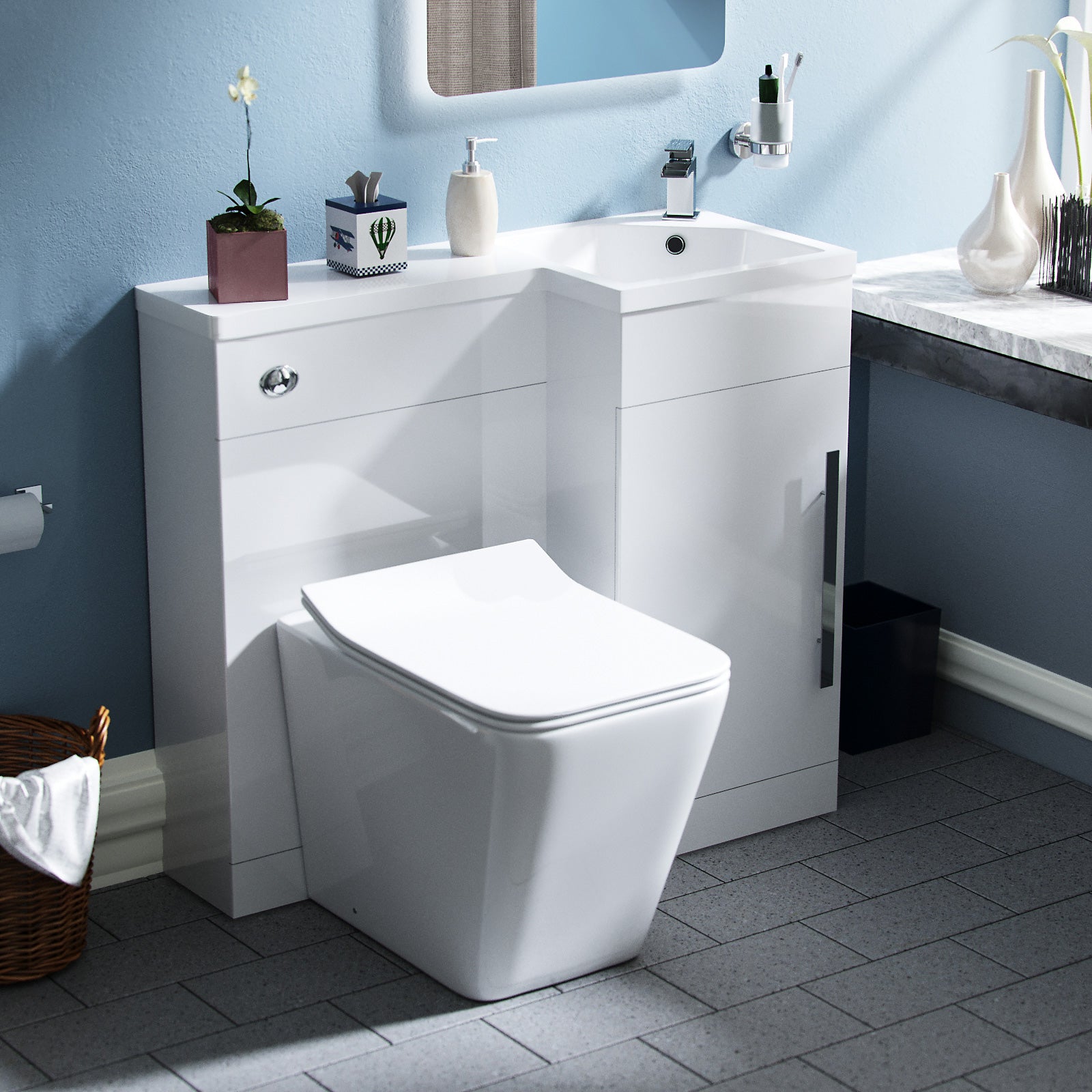 Jersey 900mm Vanity Basin Unit, WC Unit & Elora Back To Wall Toilet White