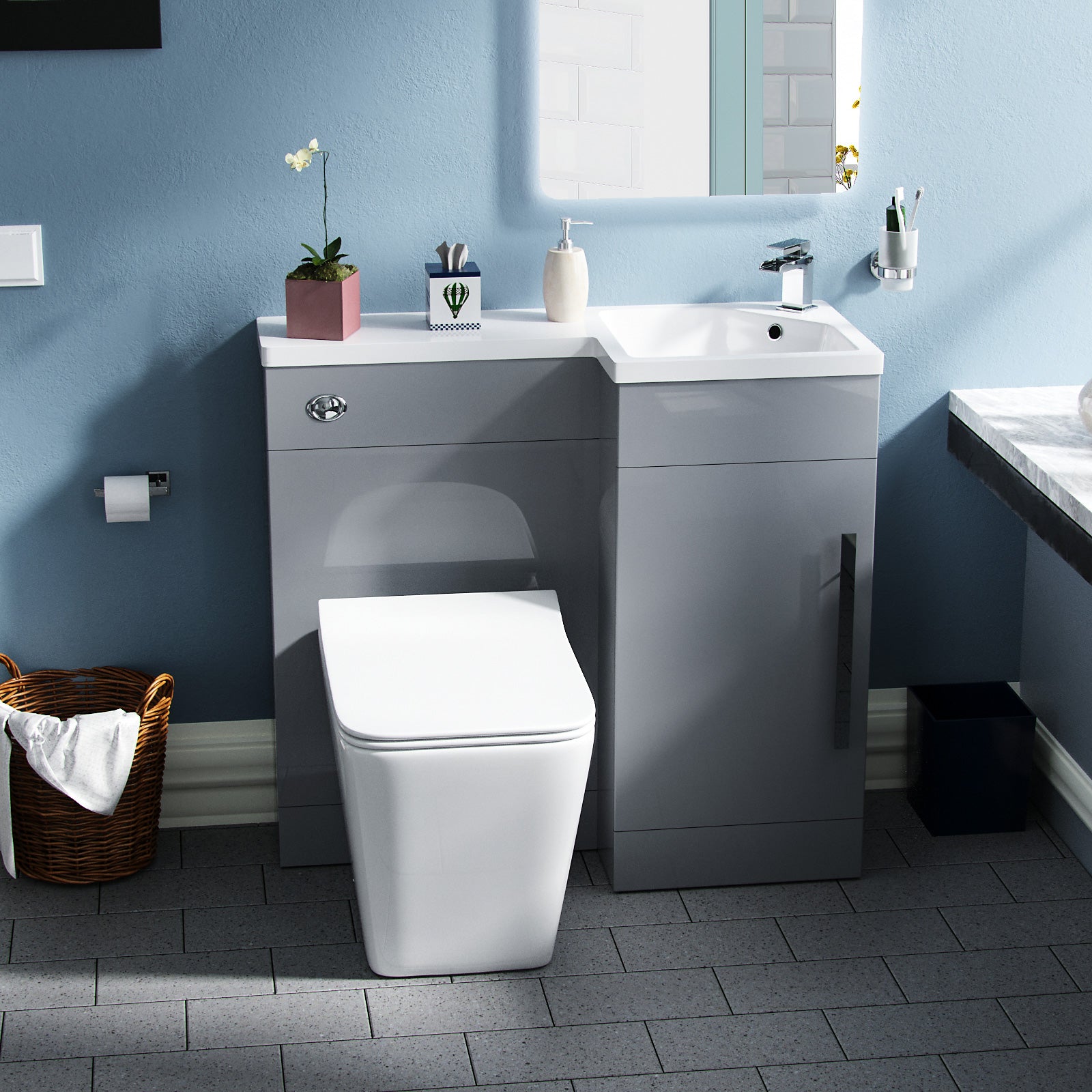 900mm Grey Vanity Unit Basin Sink with Rimless Toilet