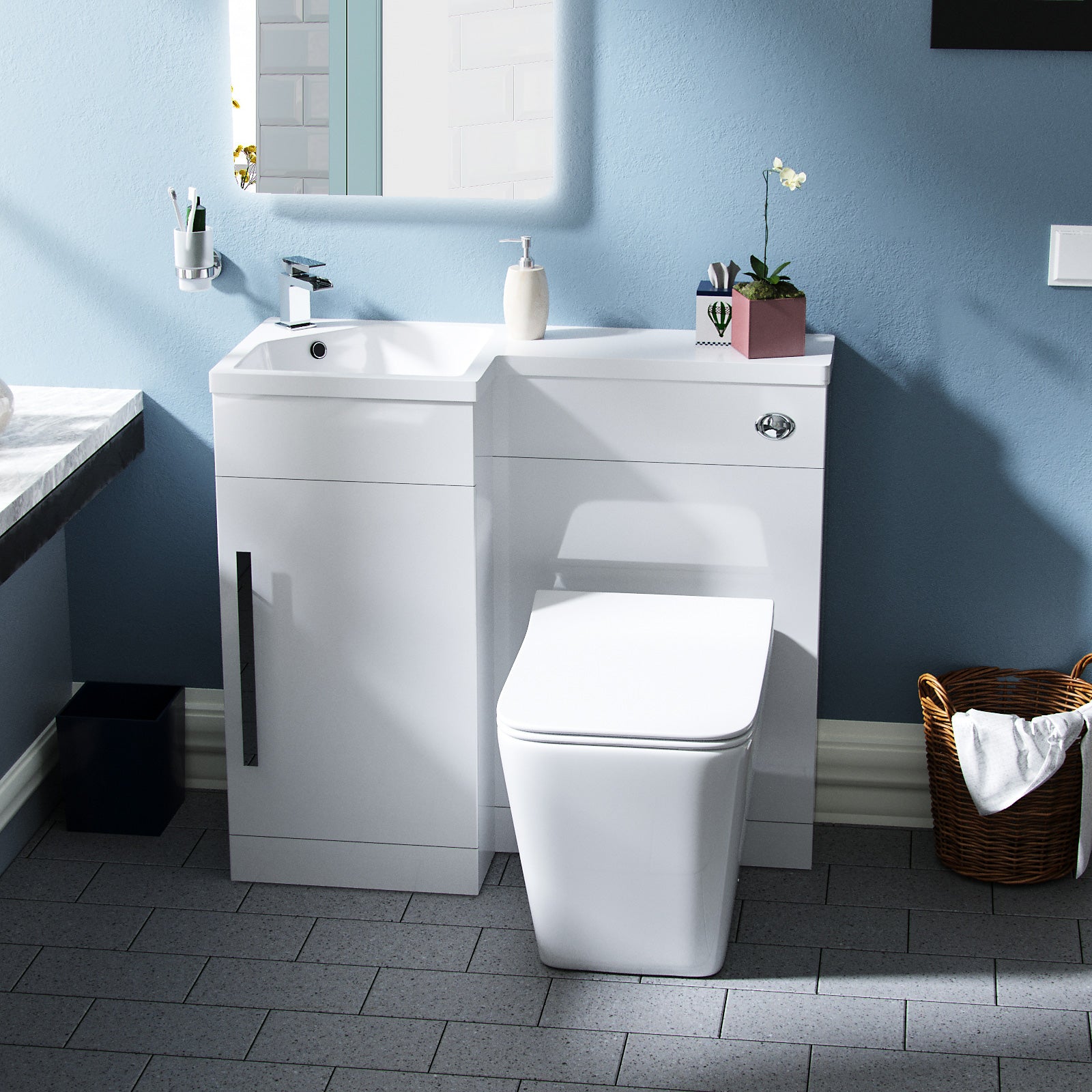 Jersey 900mm Vanity Basin Unit, WC Unit & Elora Back To Wall Toilet White