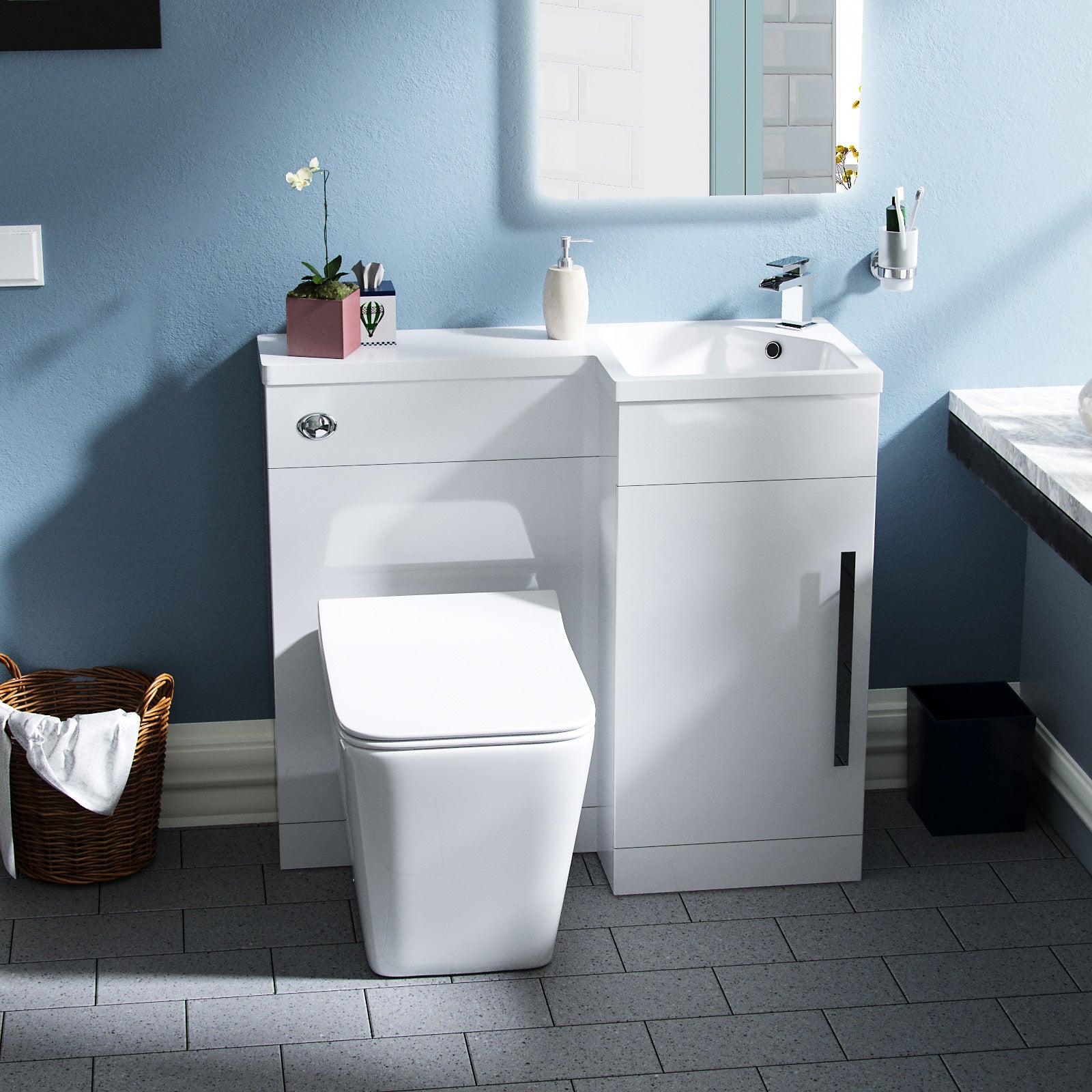 Jersey 900mm Vanity Basin Unit, WC Unit & Elora Back To Wall Toilet White