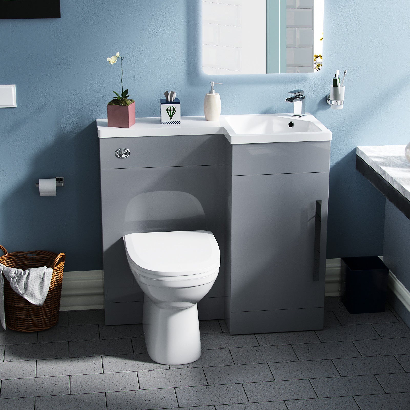 Jersey 900mm Vanity Basin Unit, WC Unit & Elso Back To Wall Toilet Grey