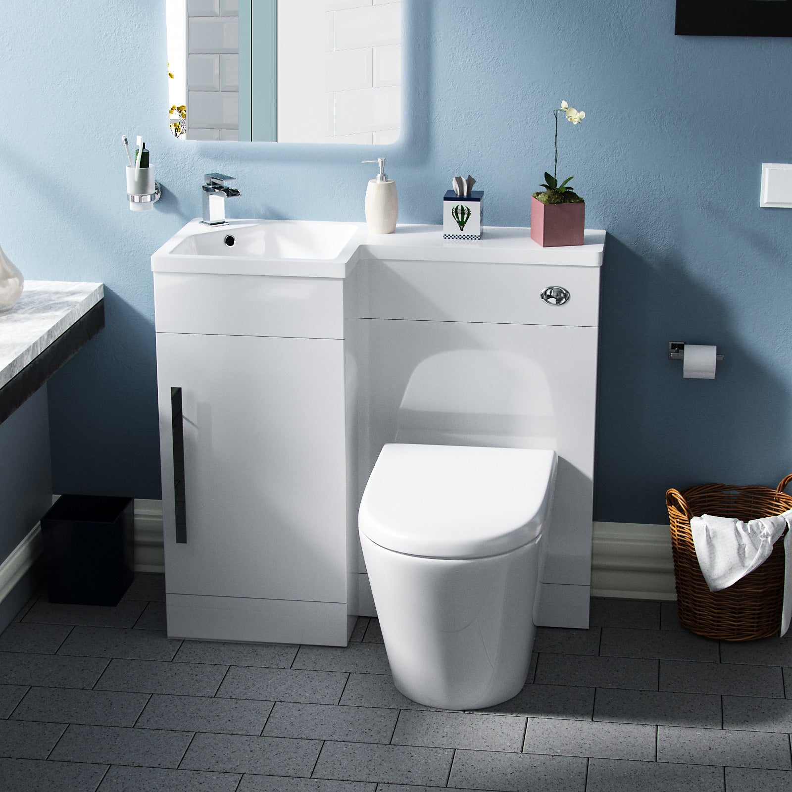 Jersey 900mm Vanity Basin Unit, WC Unit & Ellis PP Back To Wall Toilet White