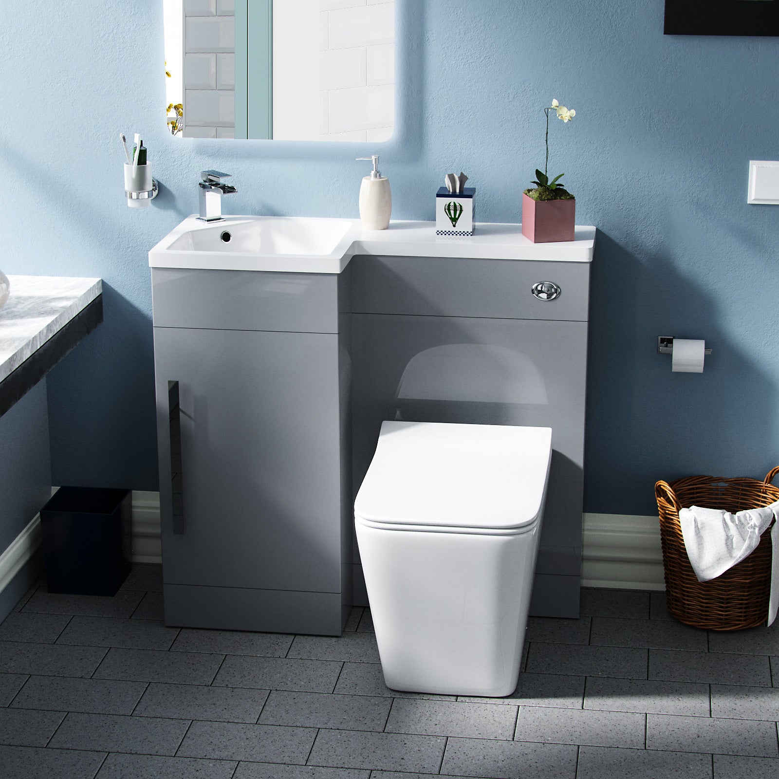 900mm Grey Vanity Unit Basin Sink with Rimless Toilet