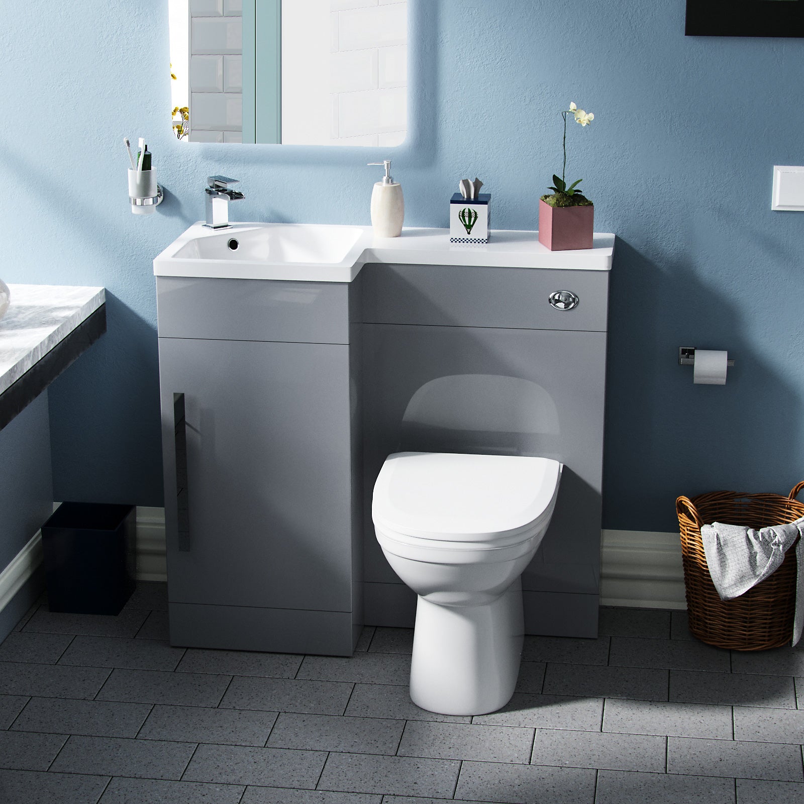 Jersey 900mm Vanity Basin Unit, WC Unit & Elso Back To Wall Toilet Grey