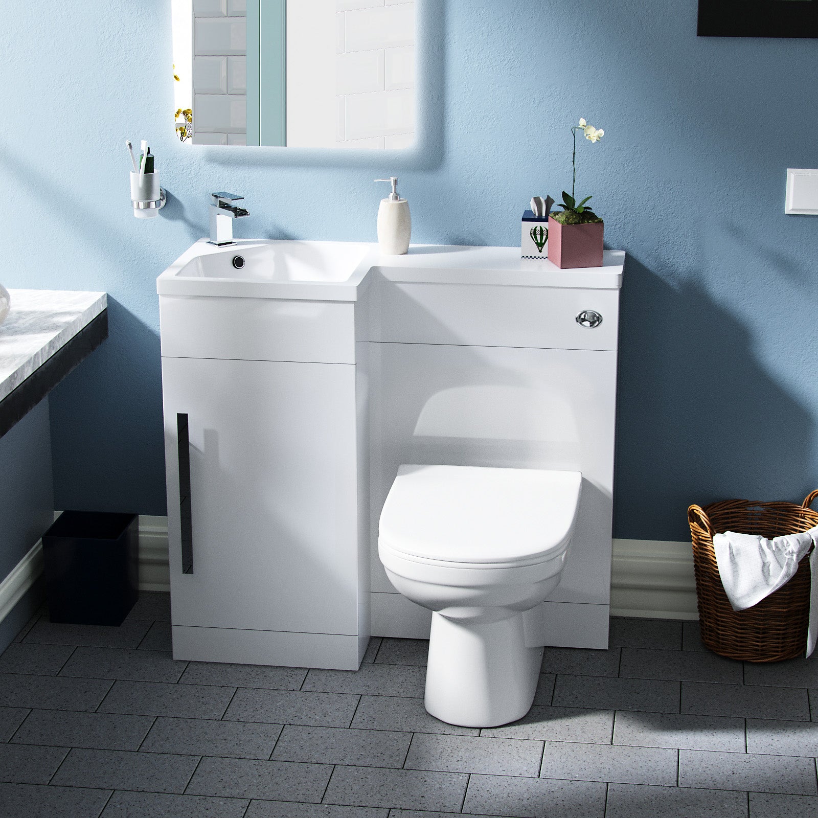 Jersey 900mm Vanity Basin Unit, WC Unit & Elso Back To Wall Toilet White