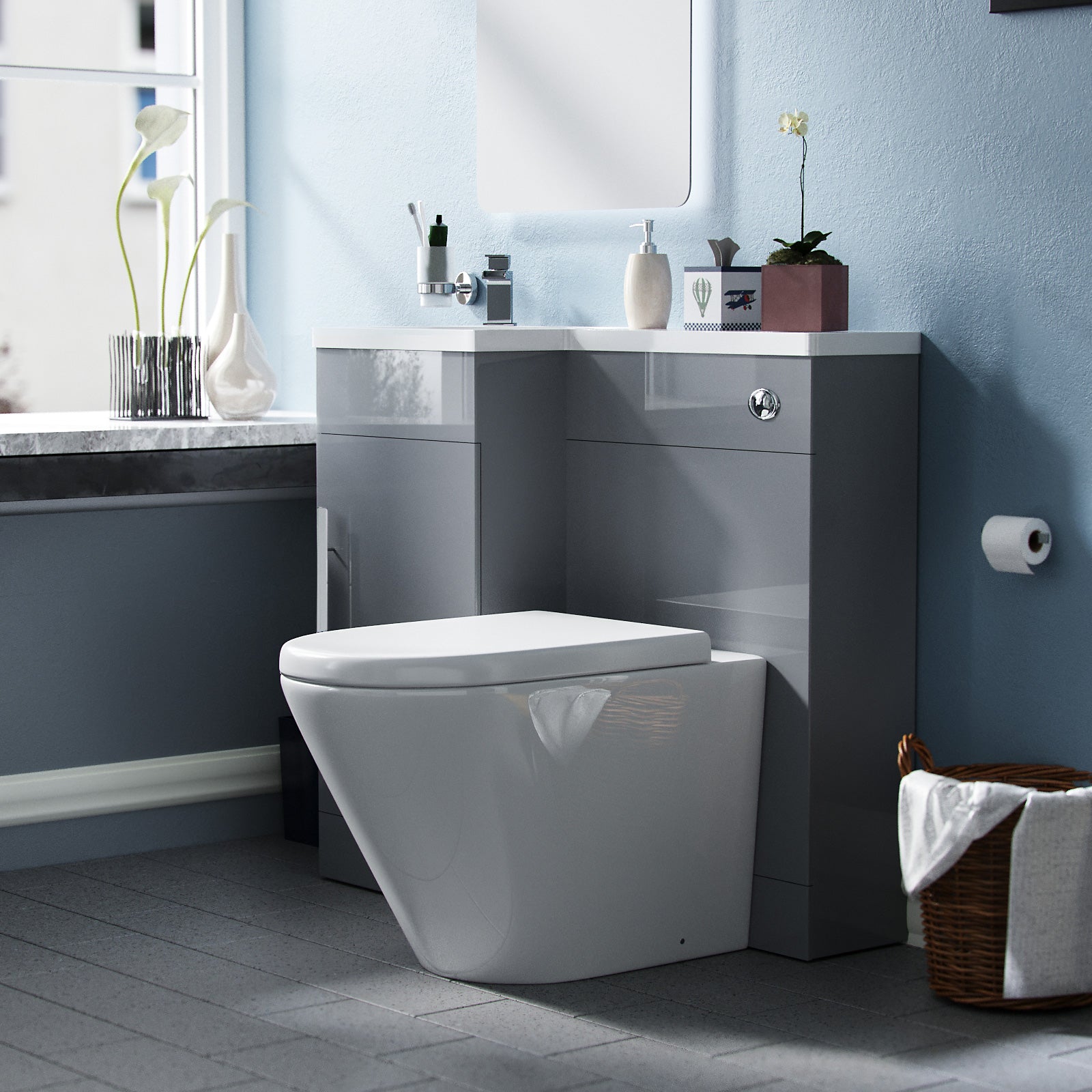 Jersey 900mm Vanity Basin Unit, WC Unit & Ellis PP Back To Wall Toilet Grey