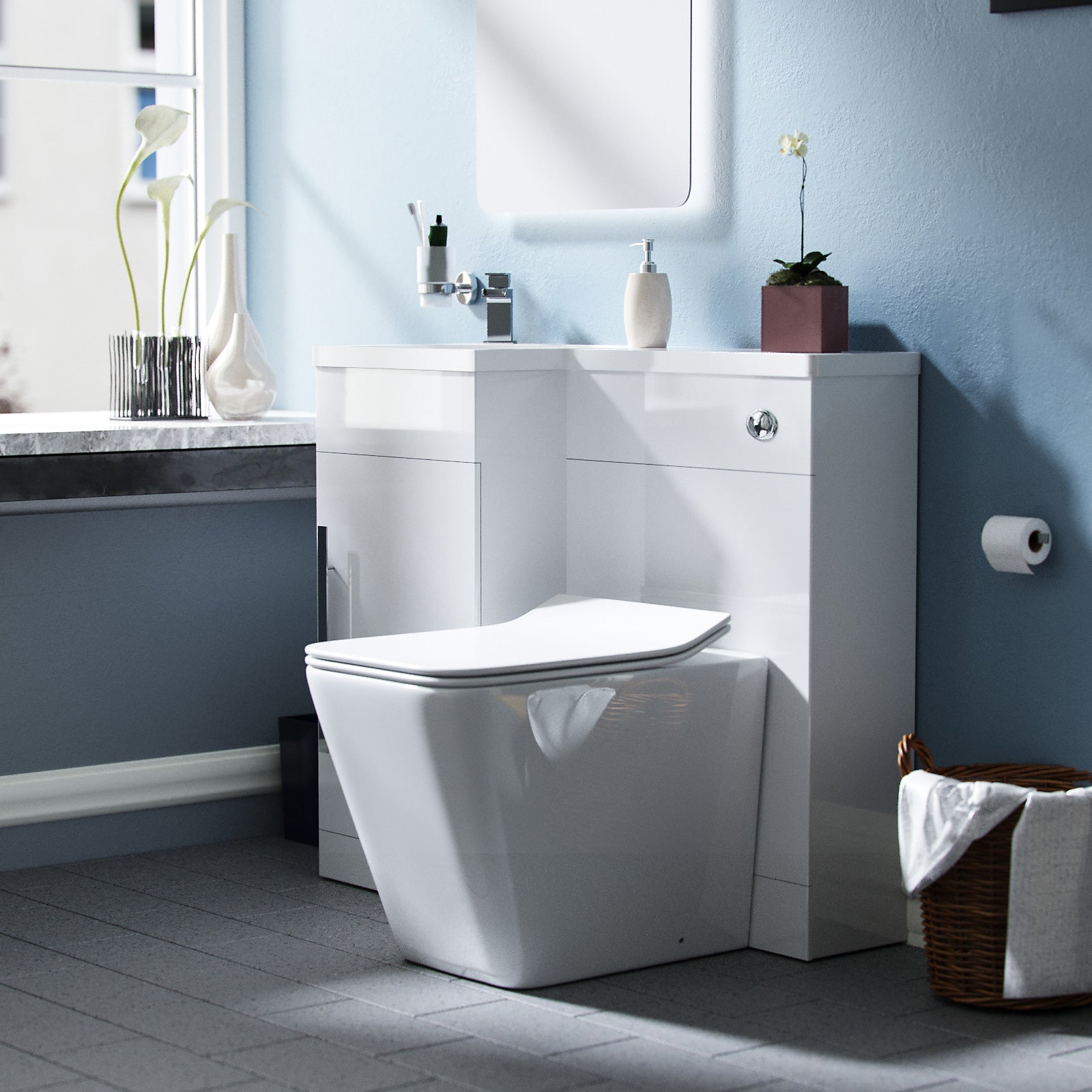 Jersey 900mm Vanity Basin Unit, WC Unit & Elora Back To Wall Toilet White