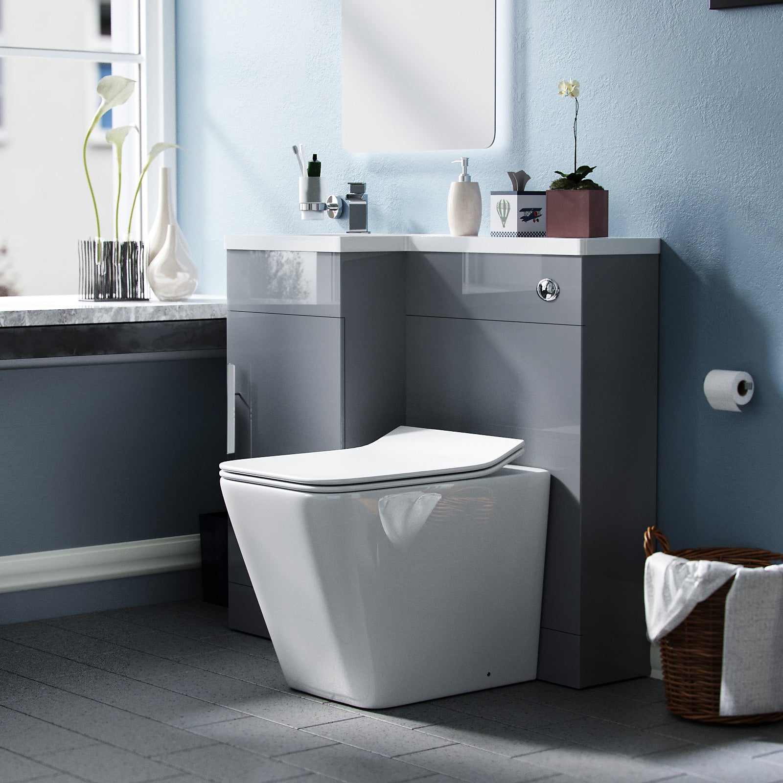 900mm Grey Vanity Unit Basin Sink with Rimless Toilet