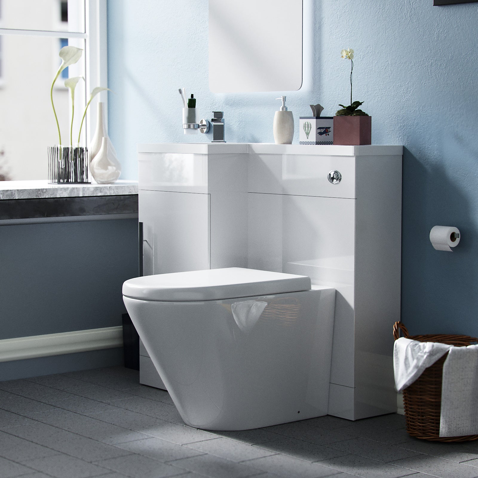 Jersey 900mm Vanity Basin Unit, WC Unit & Ellis PP Back To Wall Toilet White