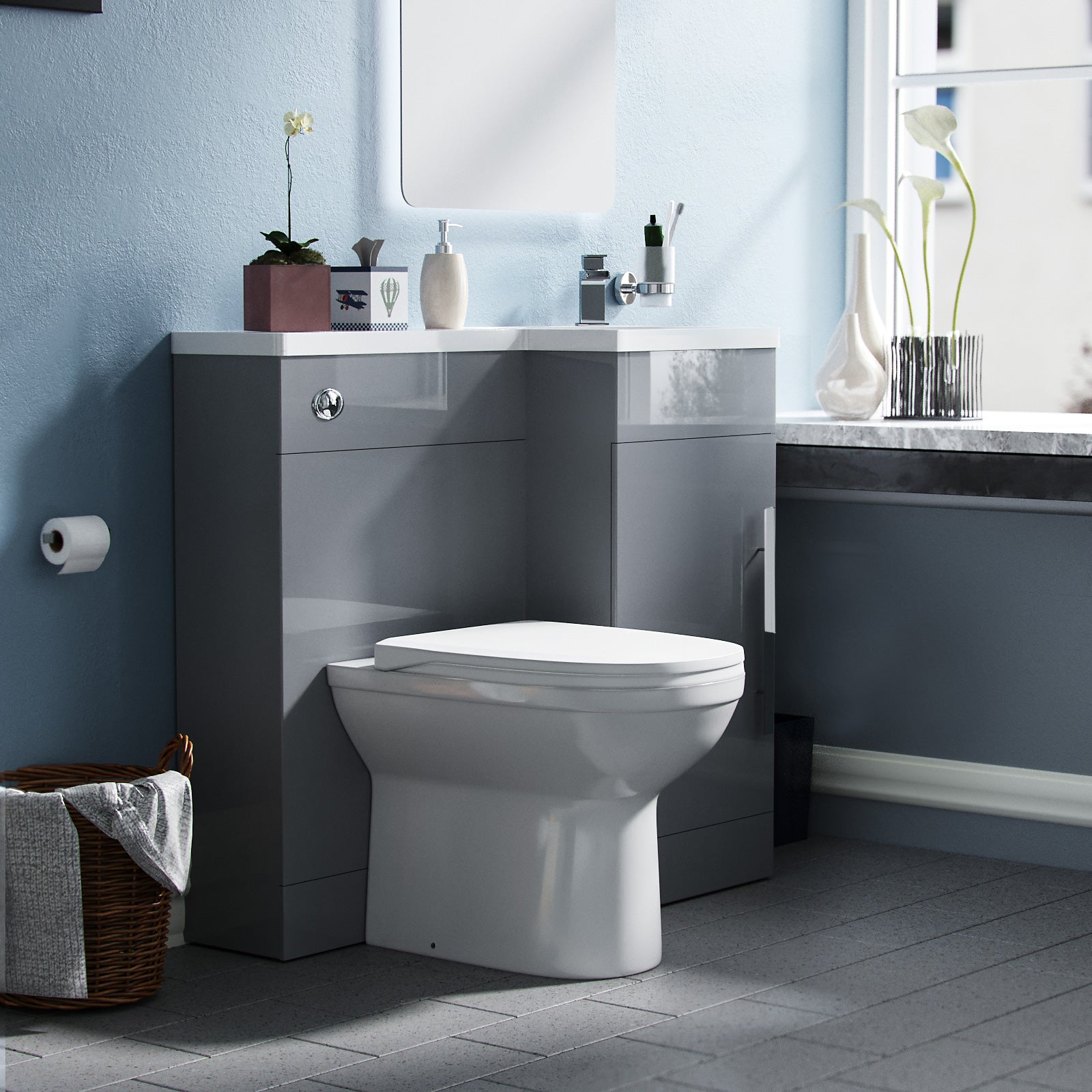 Jersey 900mm Vanity Basin Unit, WC Unit & Elso Back To Wall Toilet Grey