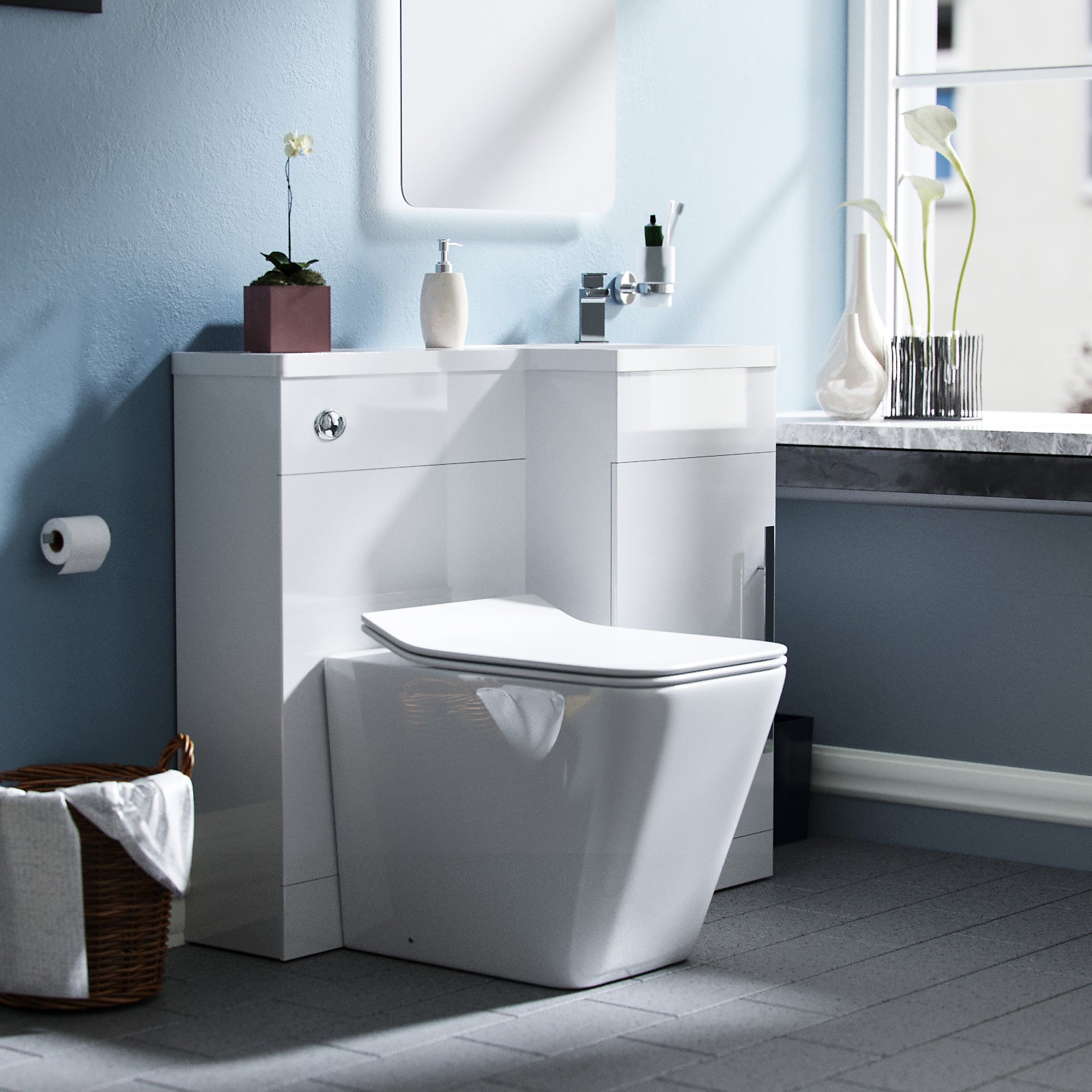 Jersey 900mm Vanity Basin Unit, WC Unit & Elora Back To Wall Toilet White