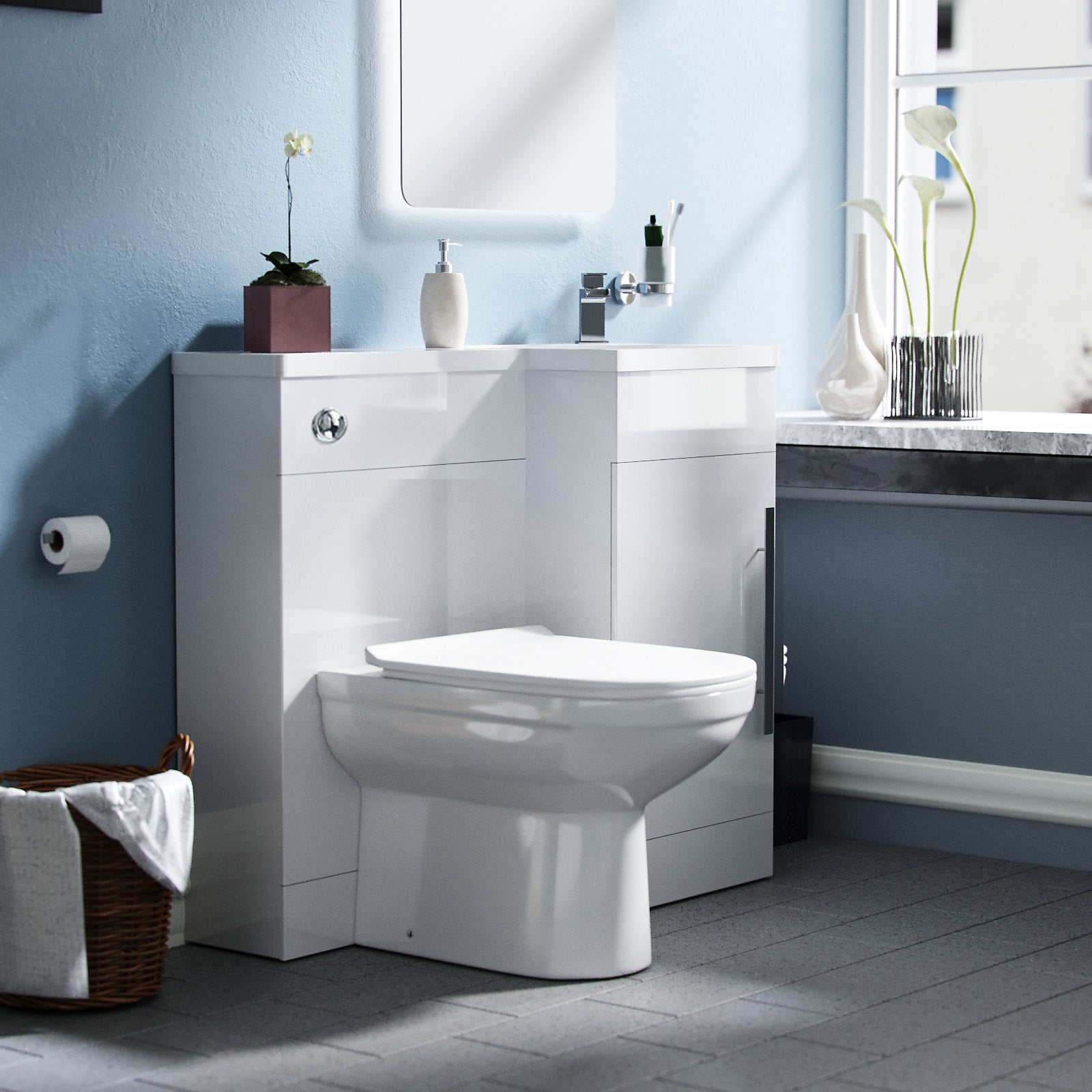 Jersey 900mm Vanity Basin Unit, WC Unit & Elso Back To Wall Toilet White