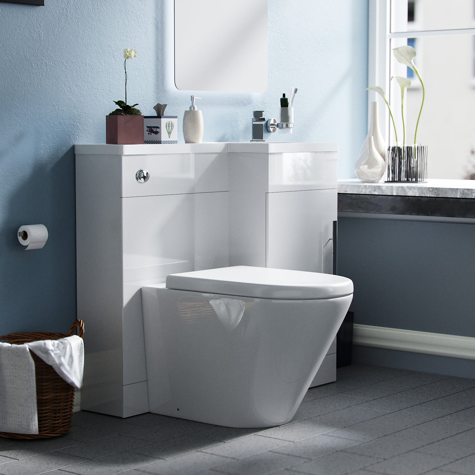 Jersey 900mm Vanity Basin Unit, WC Unit & Ellis PP Back To Wall Toilet White