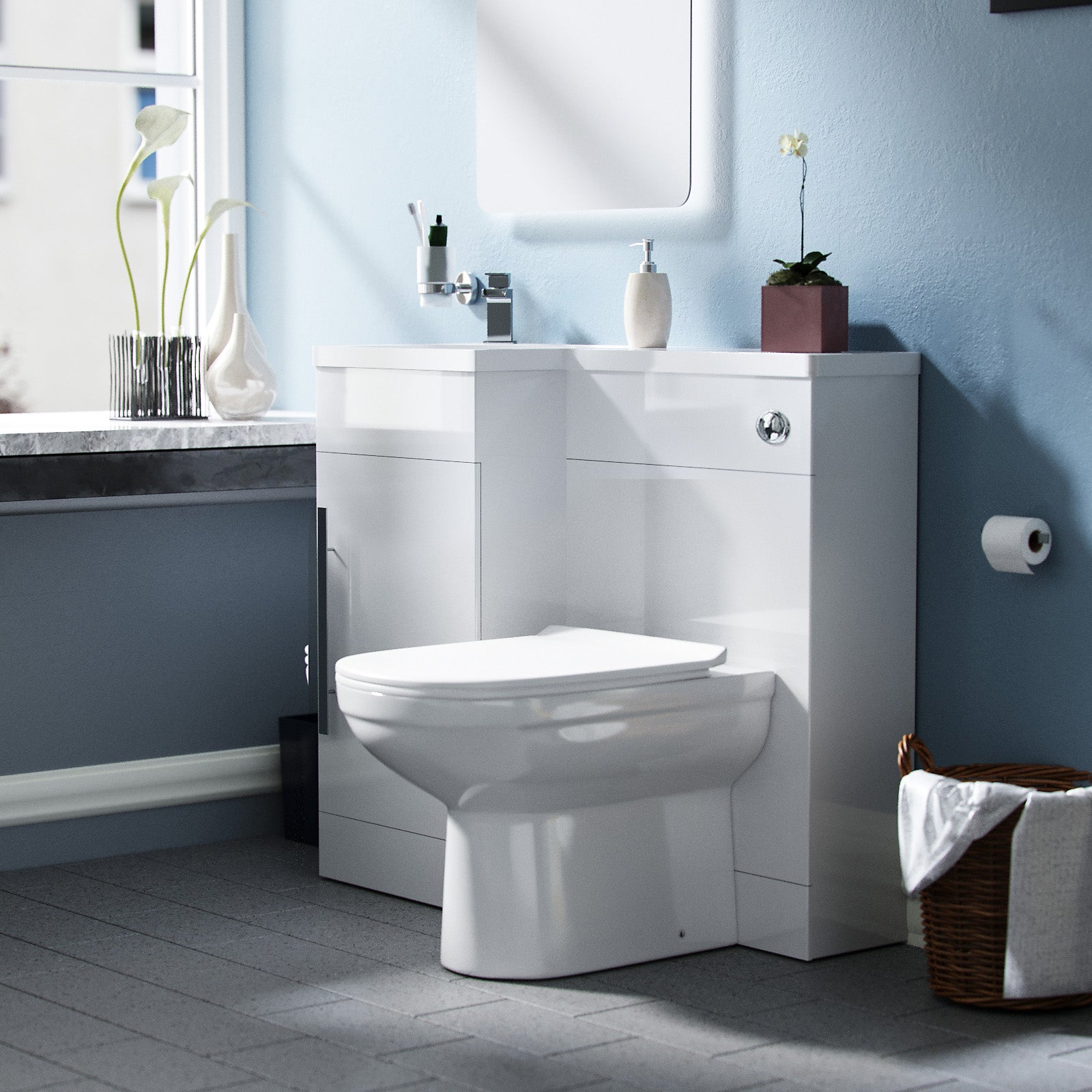 Jersey 900mm Vanity Basin Unit, WC Unit & Elso Back To Wall Toilet White