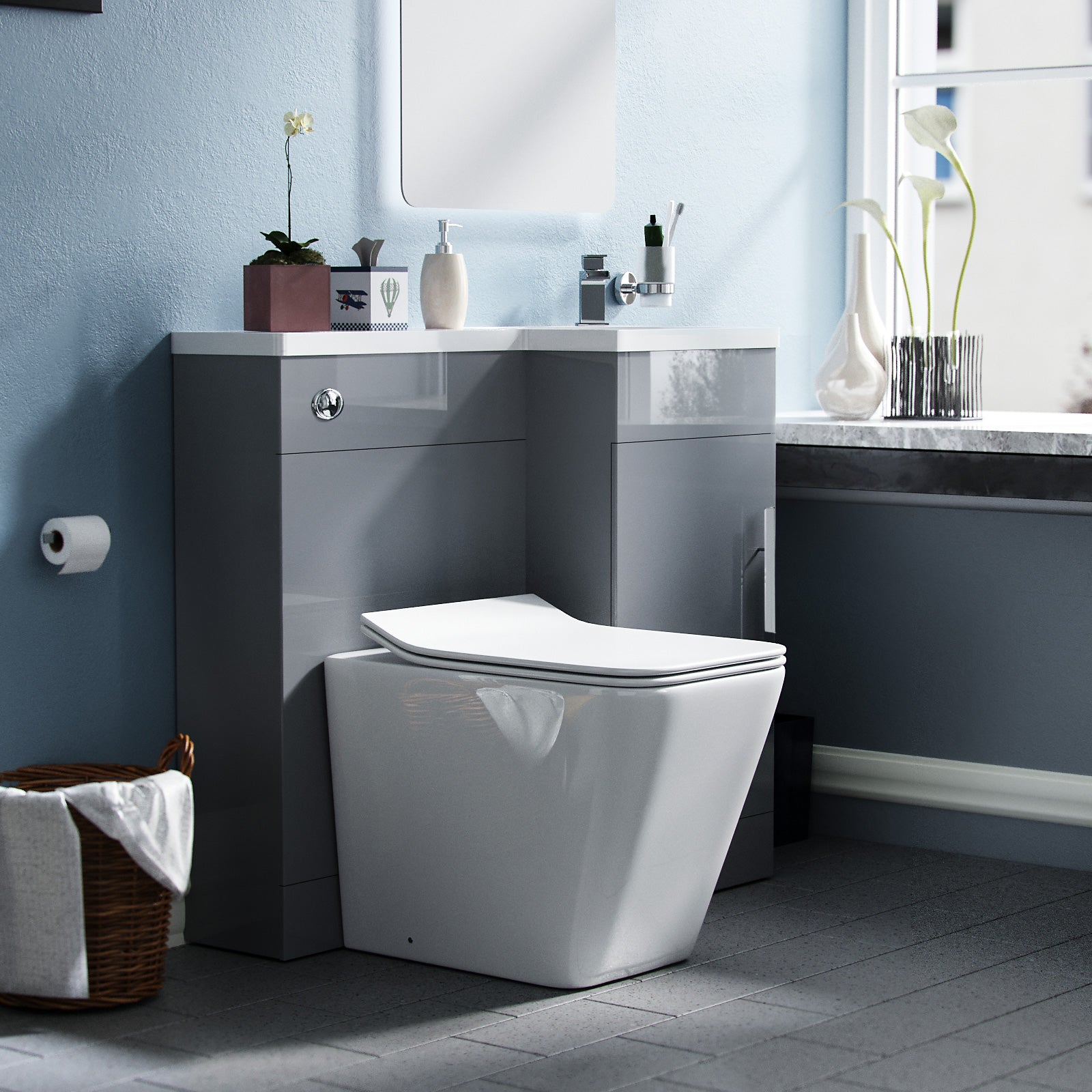 900mm Grey Vanity Unit Basin Sink with Rimless Toilet